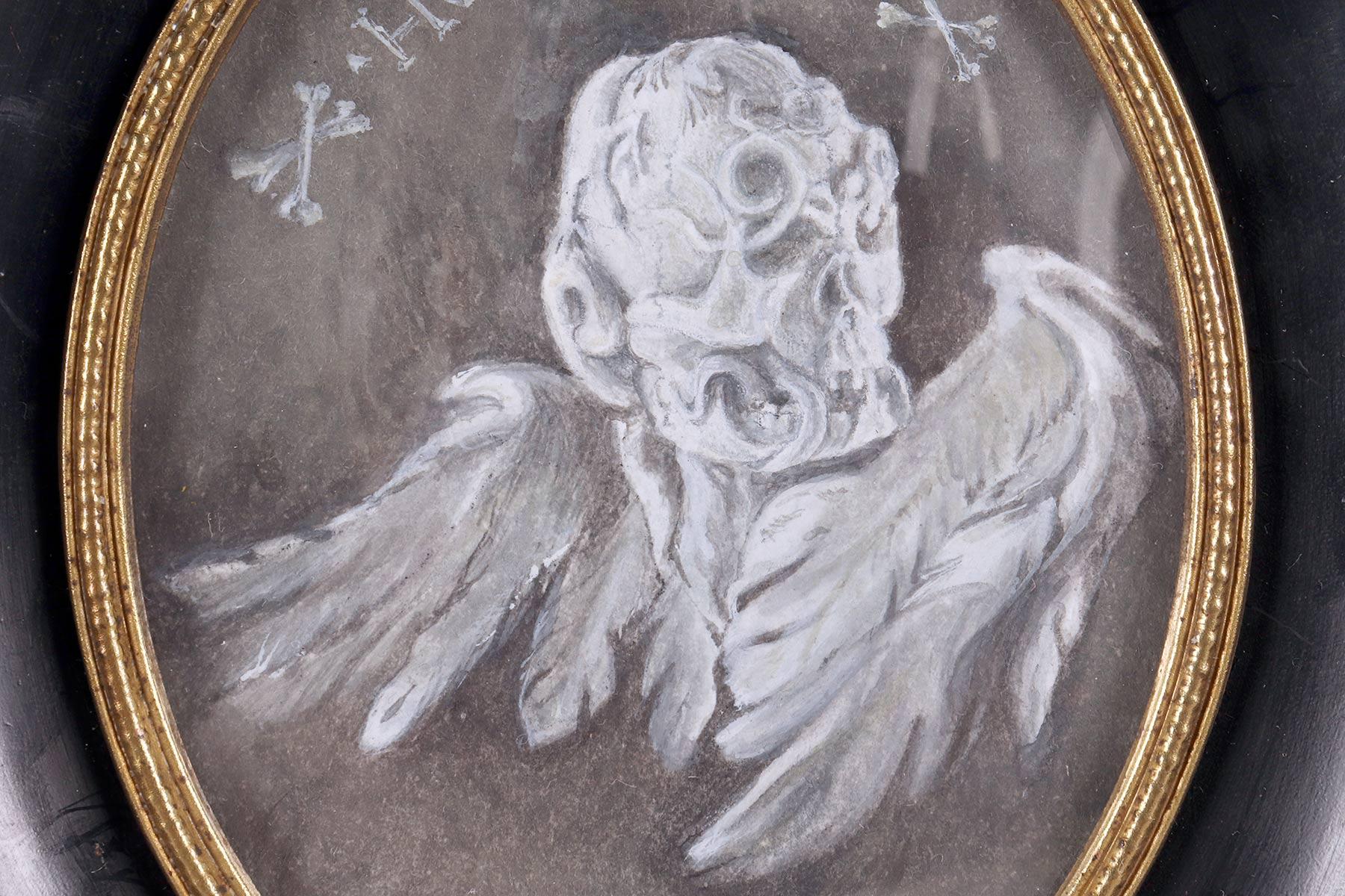 Miniature painted in gouache on paper, depicting a Memento Mori, Italy 1808. en venta 1