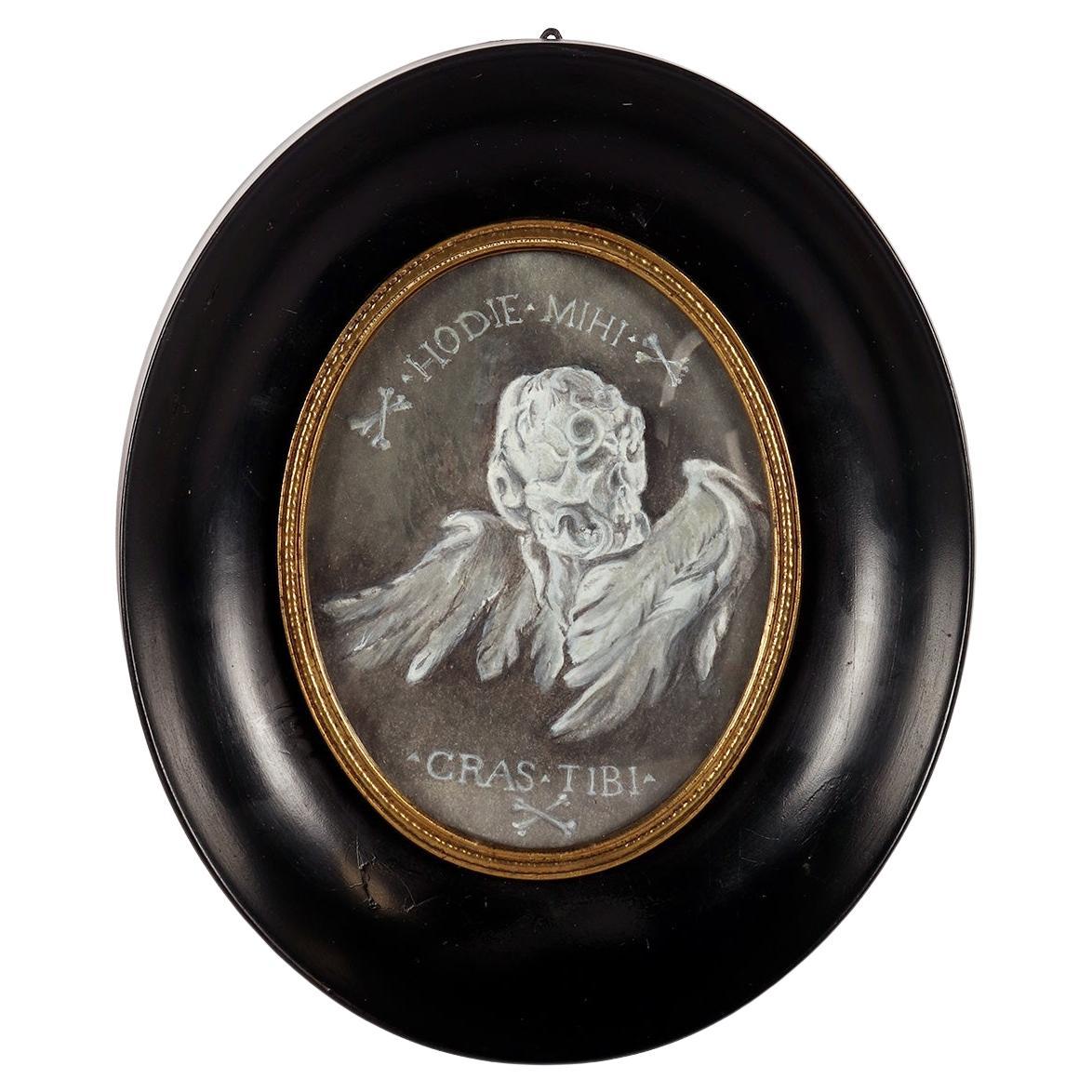 Miniature painted in gouache on paper, depicting a Memento Mori, Italy 1808. en venta