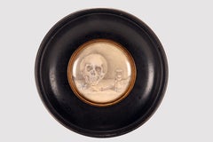 Miniatura pintada a lápiz sobre papel, que representa una Vanitas, Alemania hacia 1850.