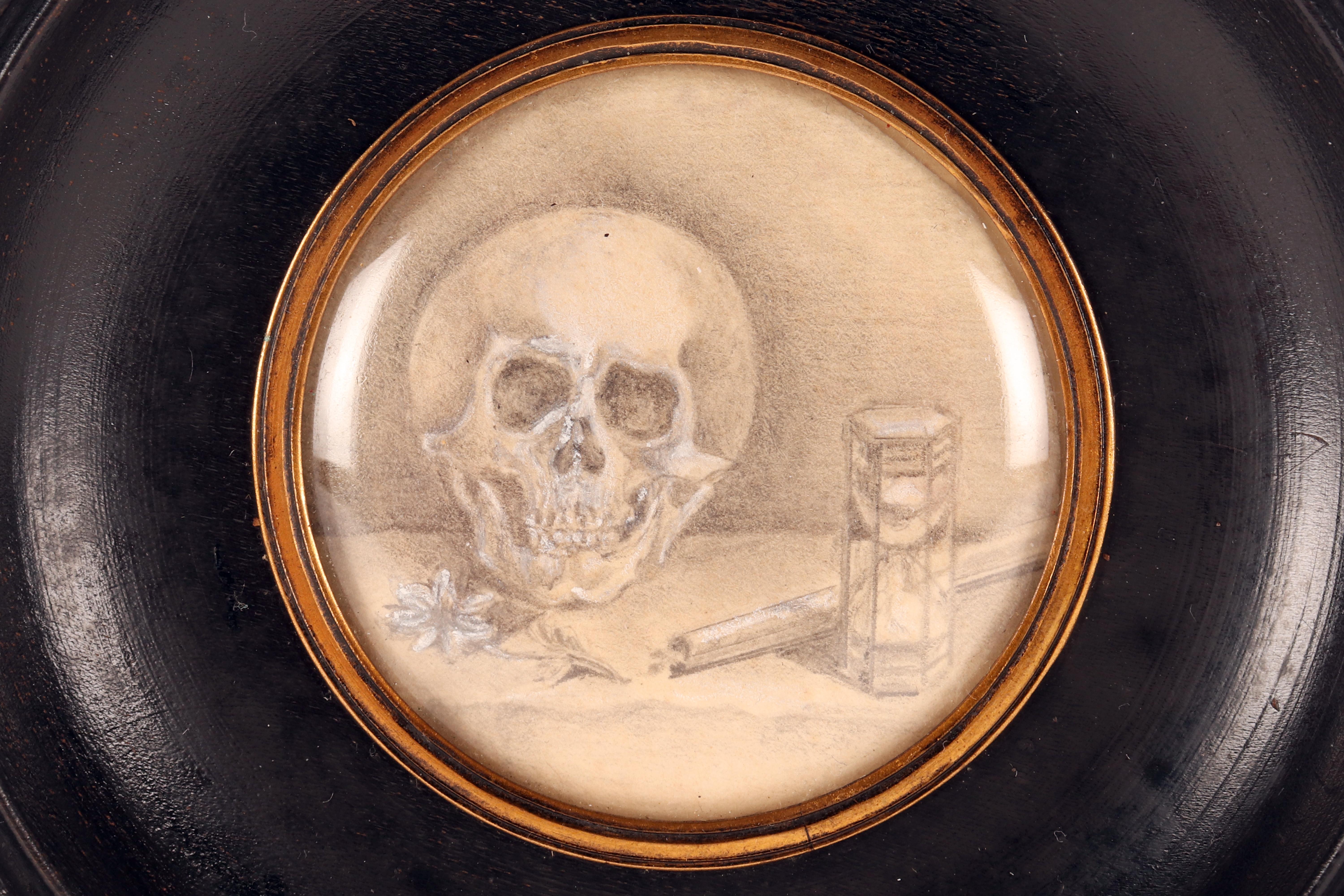 Mit Bleistift auf Papier gemalte Miniatur, die eine Vanitas darstellt, Deutschland um 1850. im Zustand „Gut“ im Angebot in Milan, IT