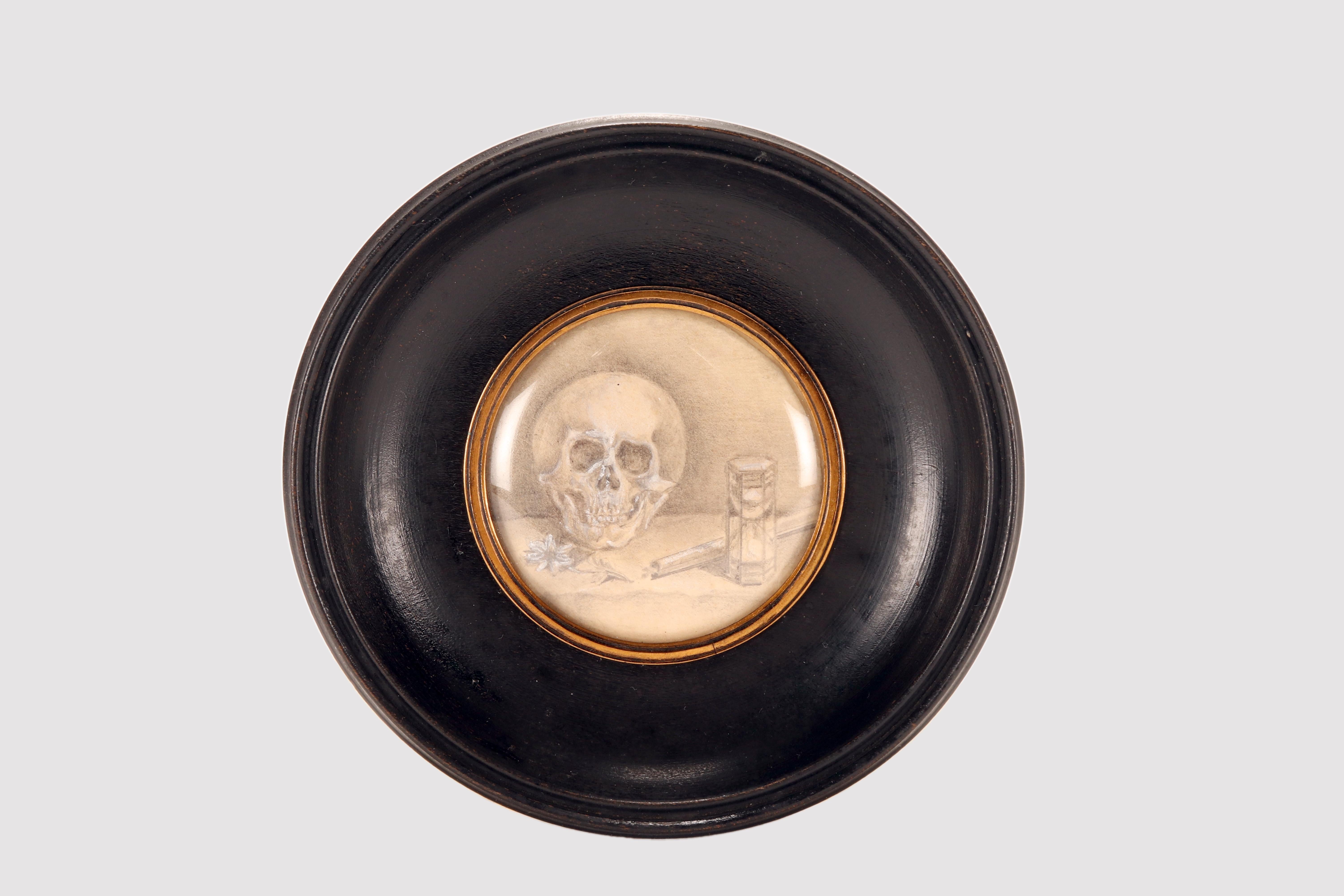 Mit Bleistift auf Papier gemalte Miniatur, die eine Vanitas darstellt, Deutschland um 1850. im Angebot 3