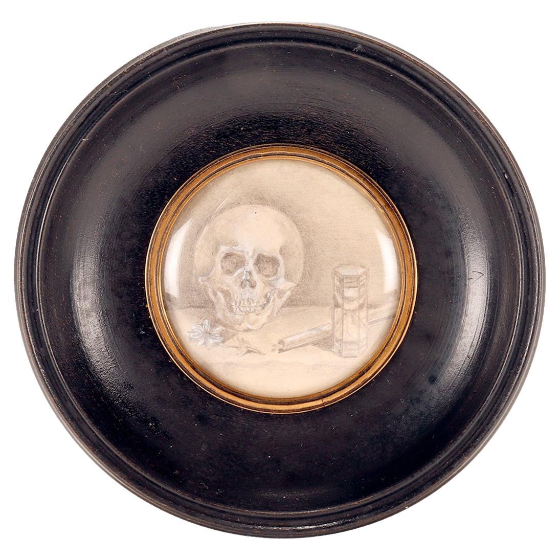 Miniature peinte au crayon sur papier, représentant une Vanitas, Allemagne vers 1850.