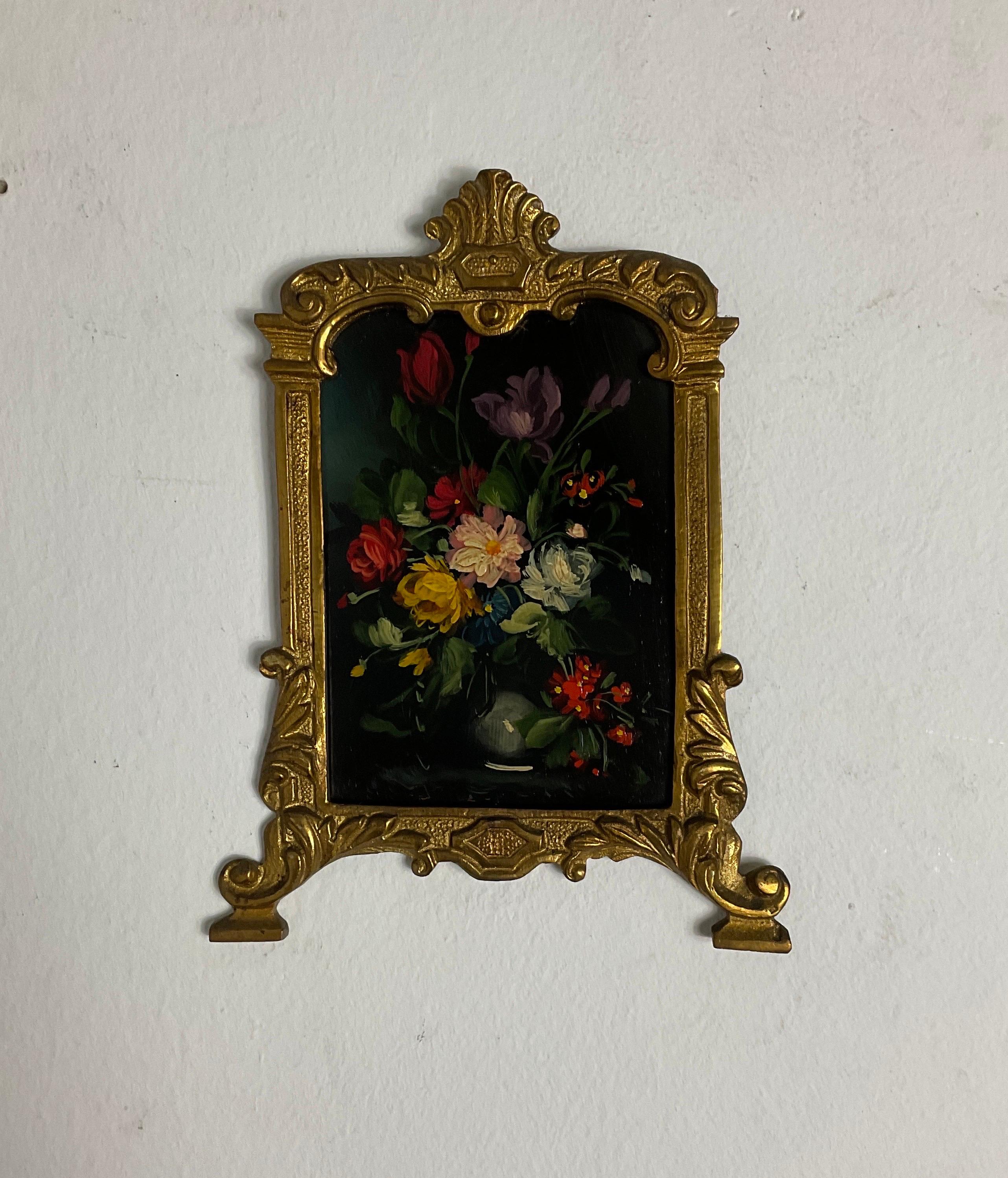 Miniature painted on copper framed brass style Napoleon III late 1800 For Sale 6