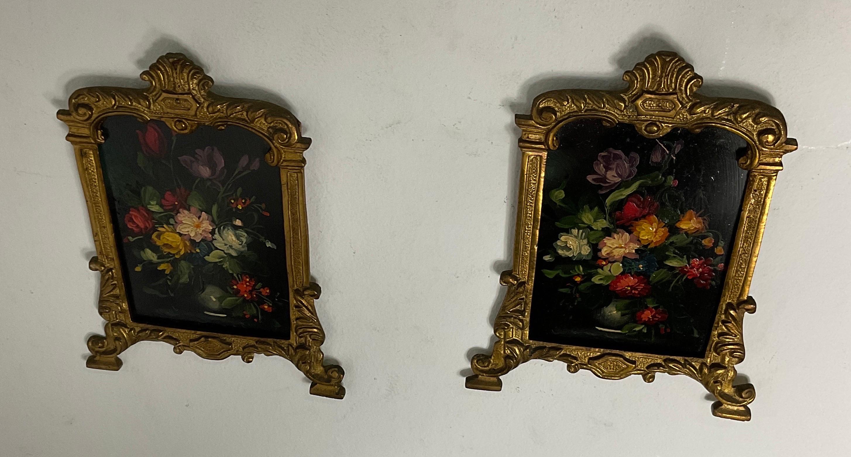 Miniature painted on copper framed brass style Napoleon III late 1800 8