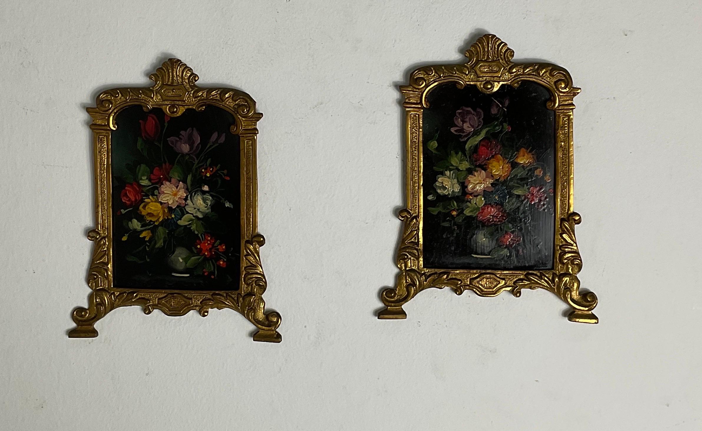 Late 19th Century Miniature painted on copper framed brass style Napoleon III late 1800