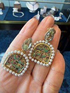 Silvia Furmanovich 18K Yellow Gold Miniature Painting Drop Earrings