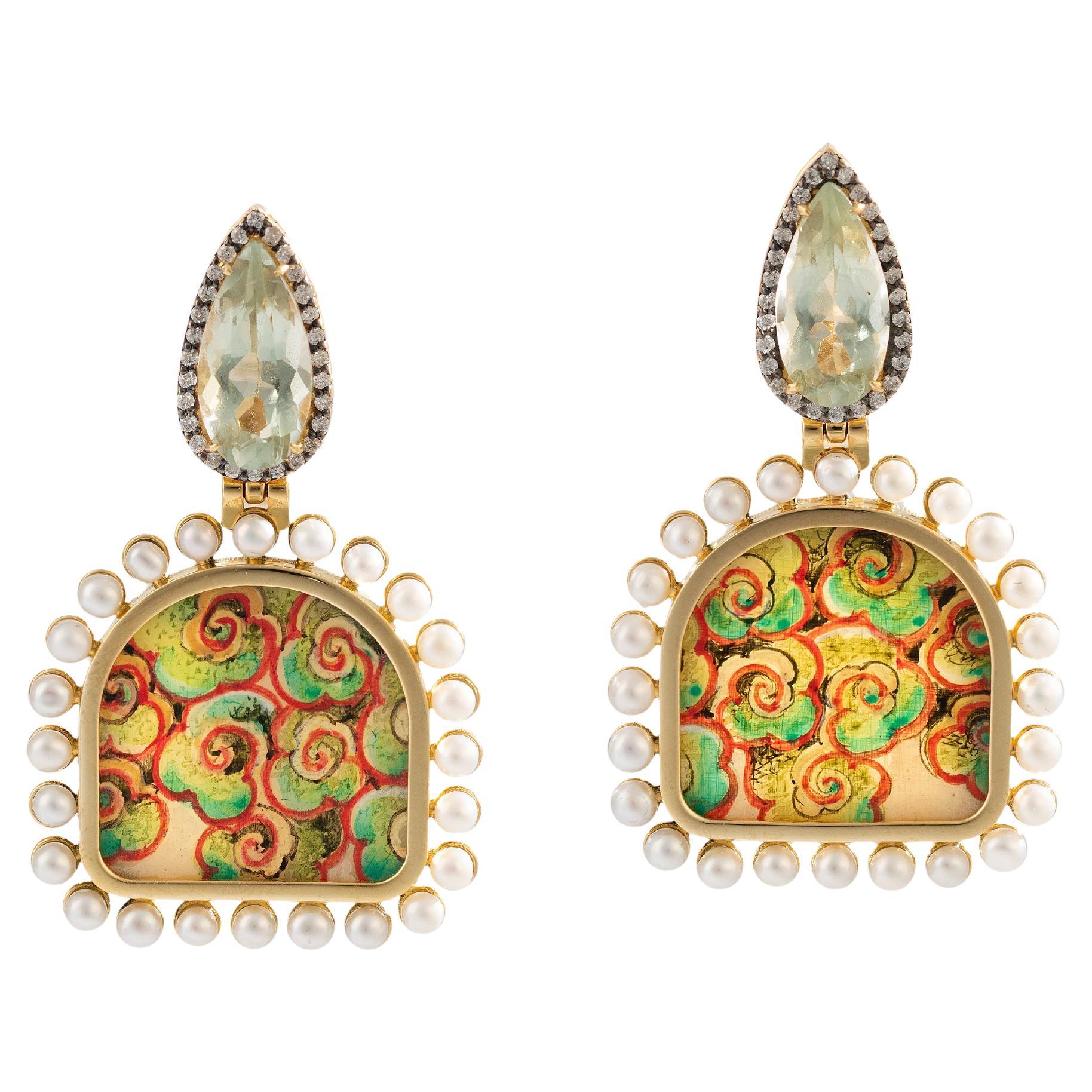 Orecchini con dipinti in miniatura di Silvia Furmanovich in vendita