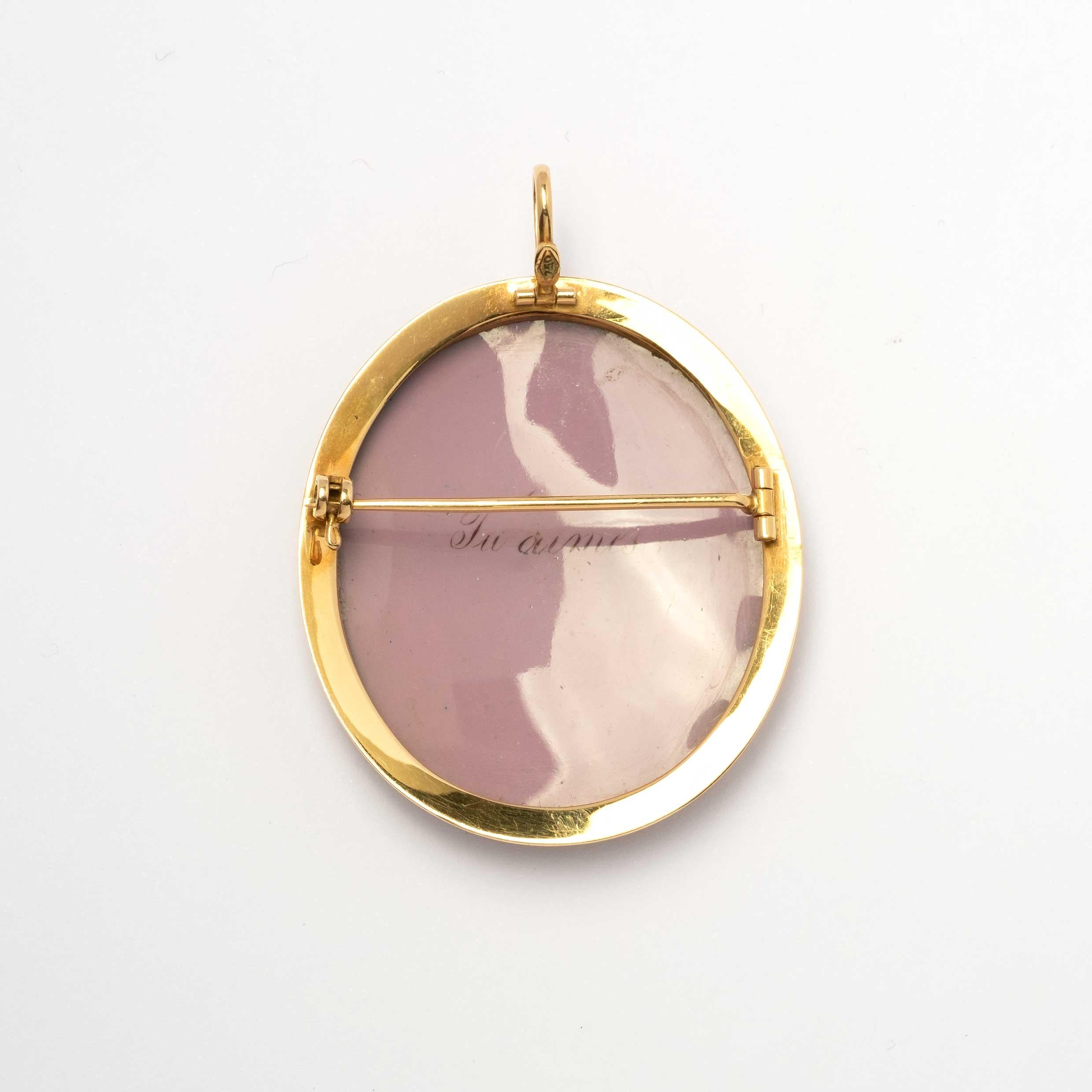 Peinture miniature en émail sertie d'or Bon état - En vente à Milano, MI