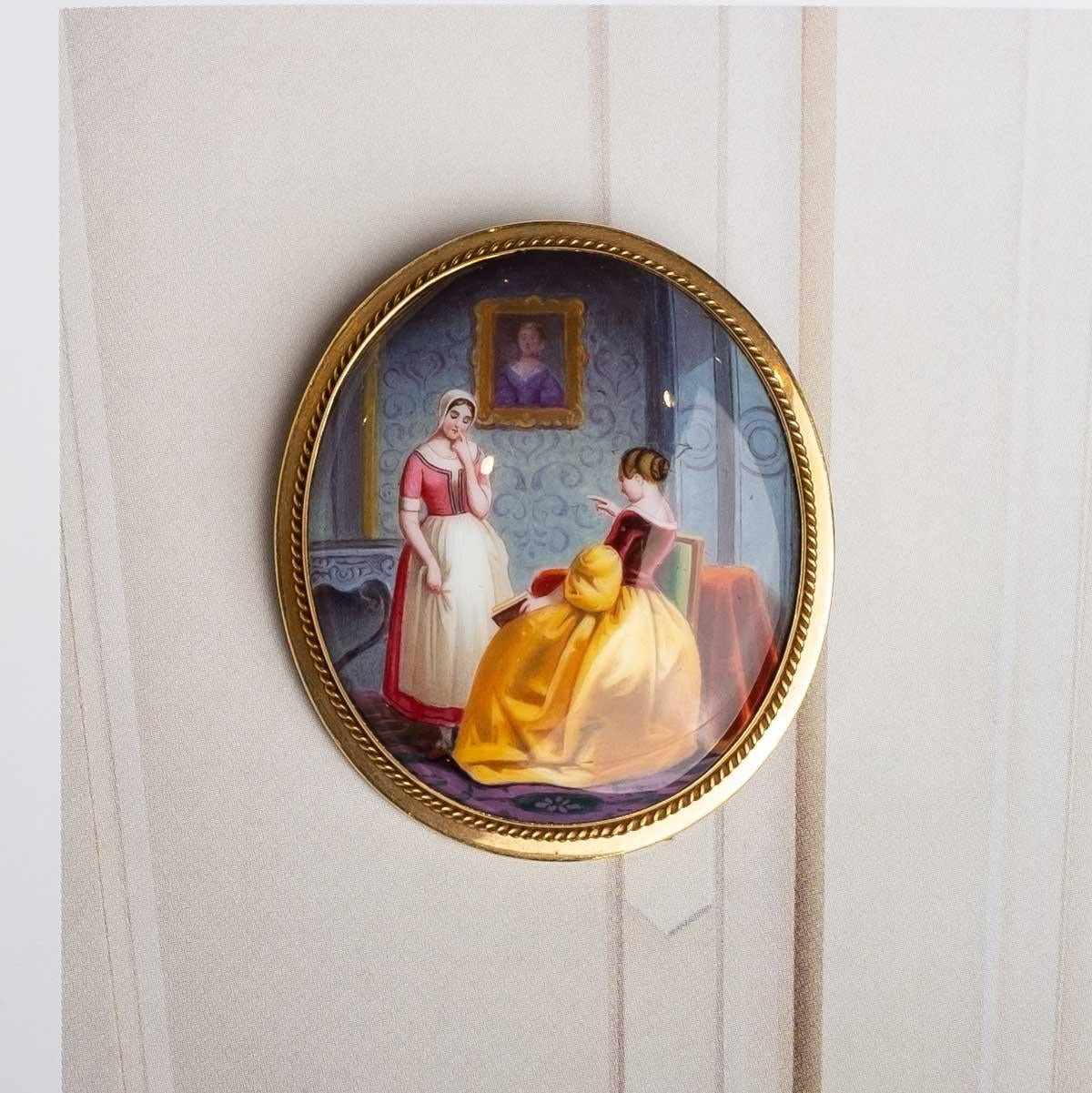 Peinture miniature en émail sertie d'or en vente 1