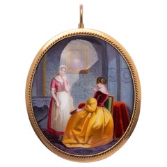Miniature painting in enamel set in gold