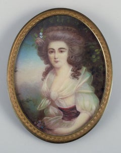 Miniature Painting. Portrait of a Noble Lady in a White Dress. Early 20th C