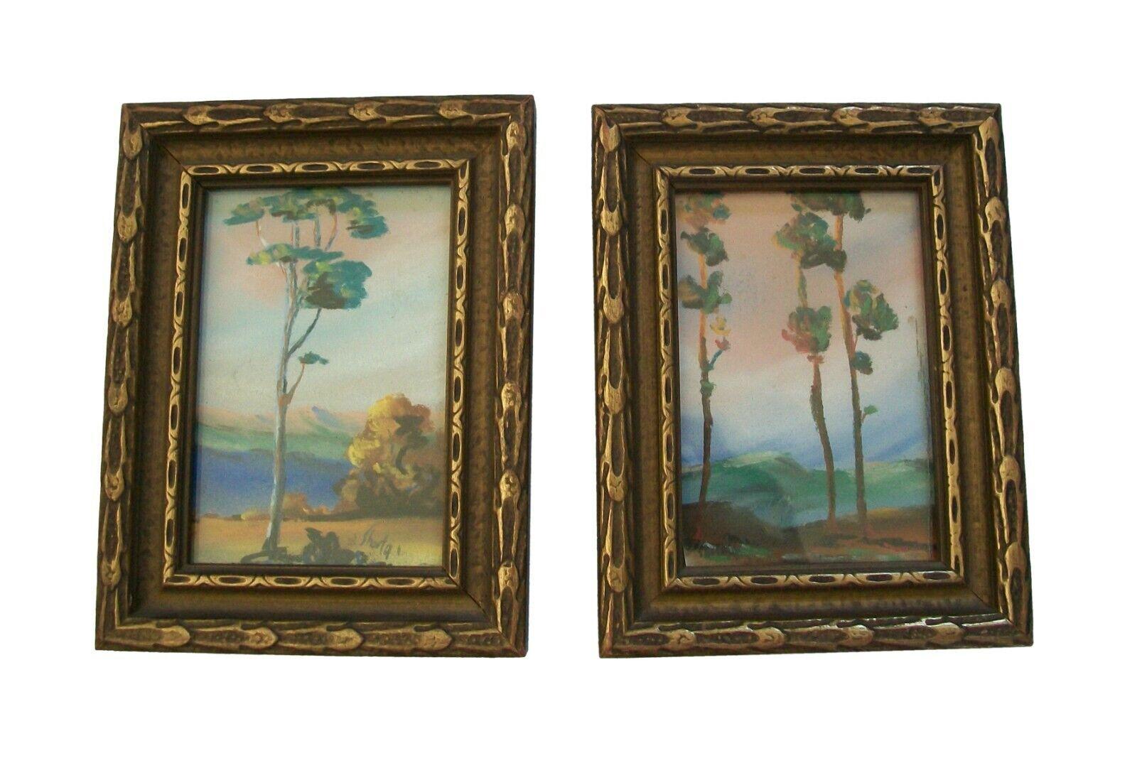 Coppia di dipinti di paesaggi impressionisti americani in miniatura con cornice, circa 1900 in vendita 1