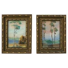 Miniature Pair of American Impressionist Framed Landscape Paintings, Circa 1900