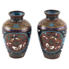 Miniature Pair of Antique Japanese Cloisonne Vases