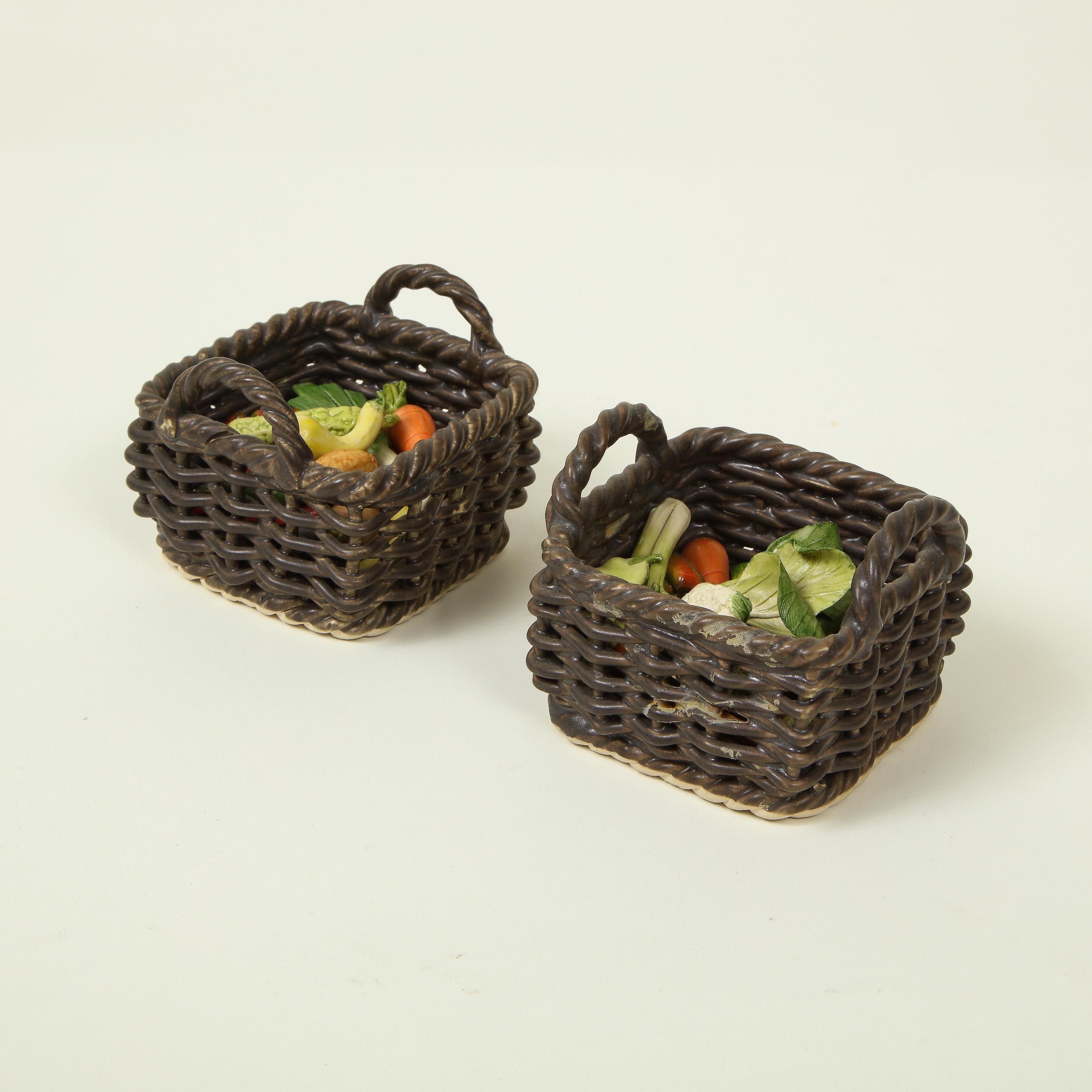 Miniature Pair of Ceramic Wicker Baskets with Vegetables 5