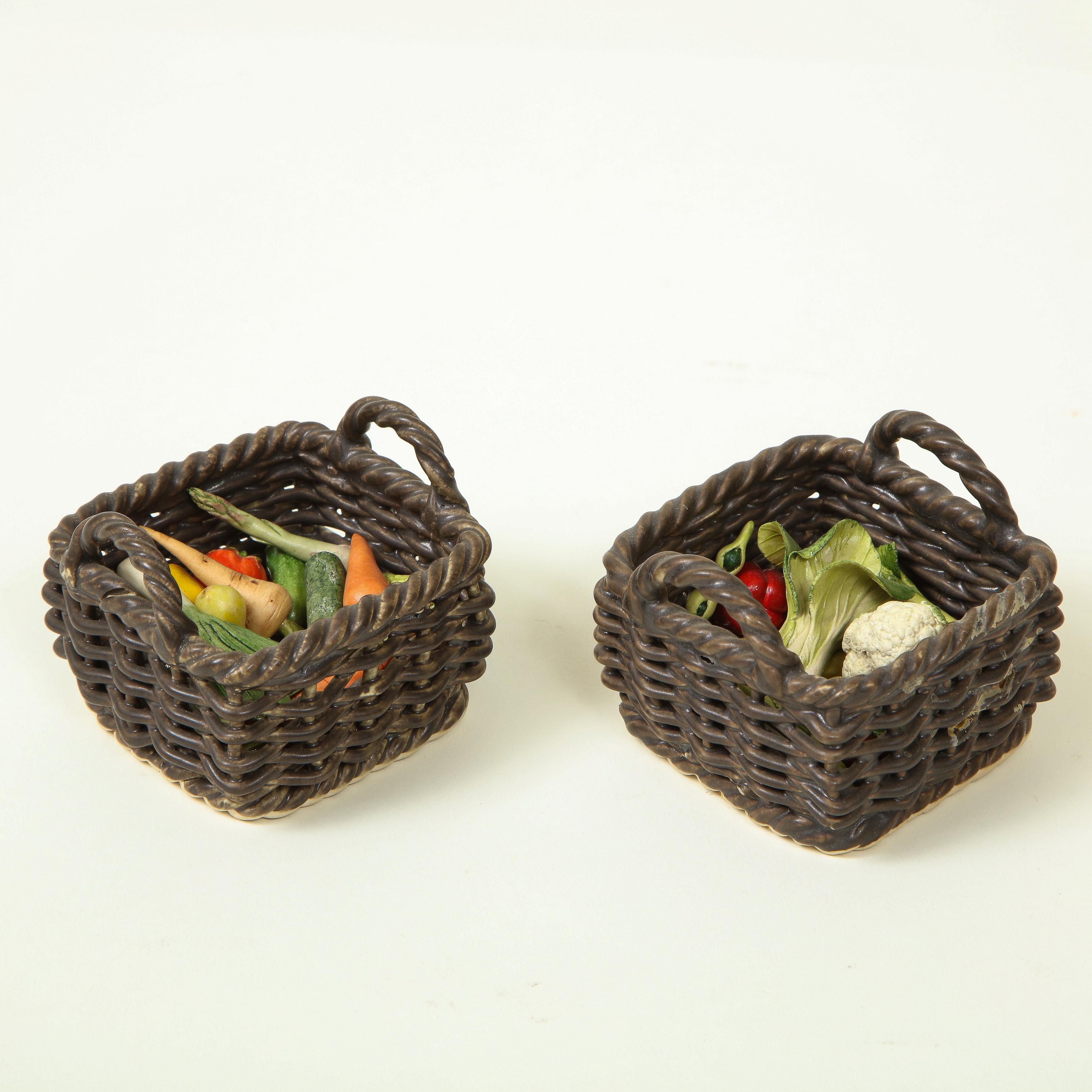 Miniature Pair of Ceramic Wicker Baskets with Vegetables 1
