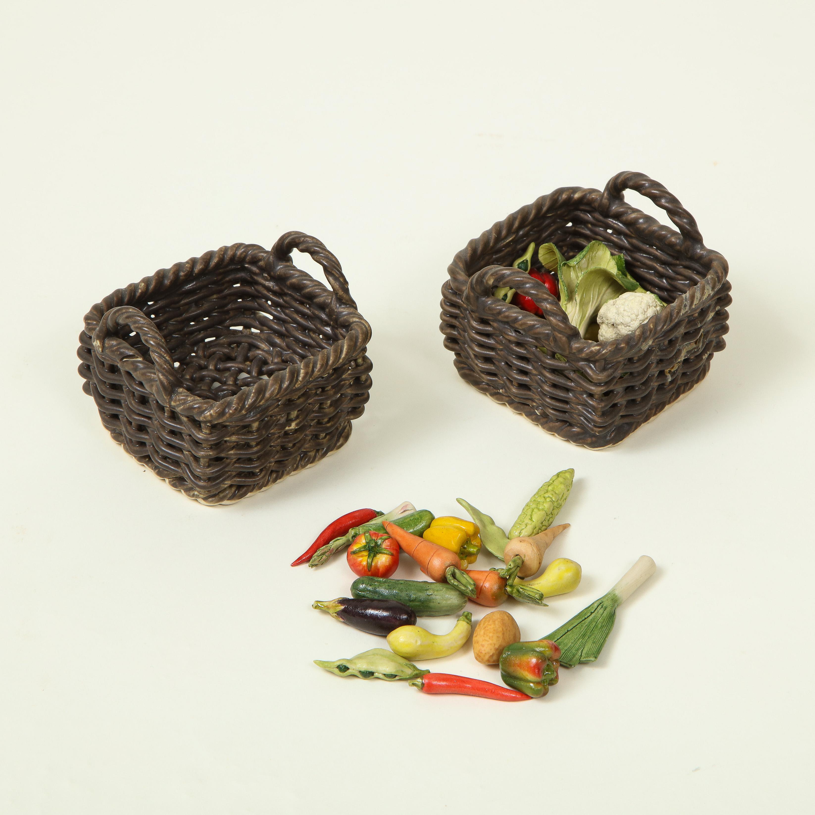 Miniature Pair of Ceramic Wicker Baskets with Vegetables 2