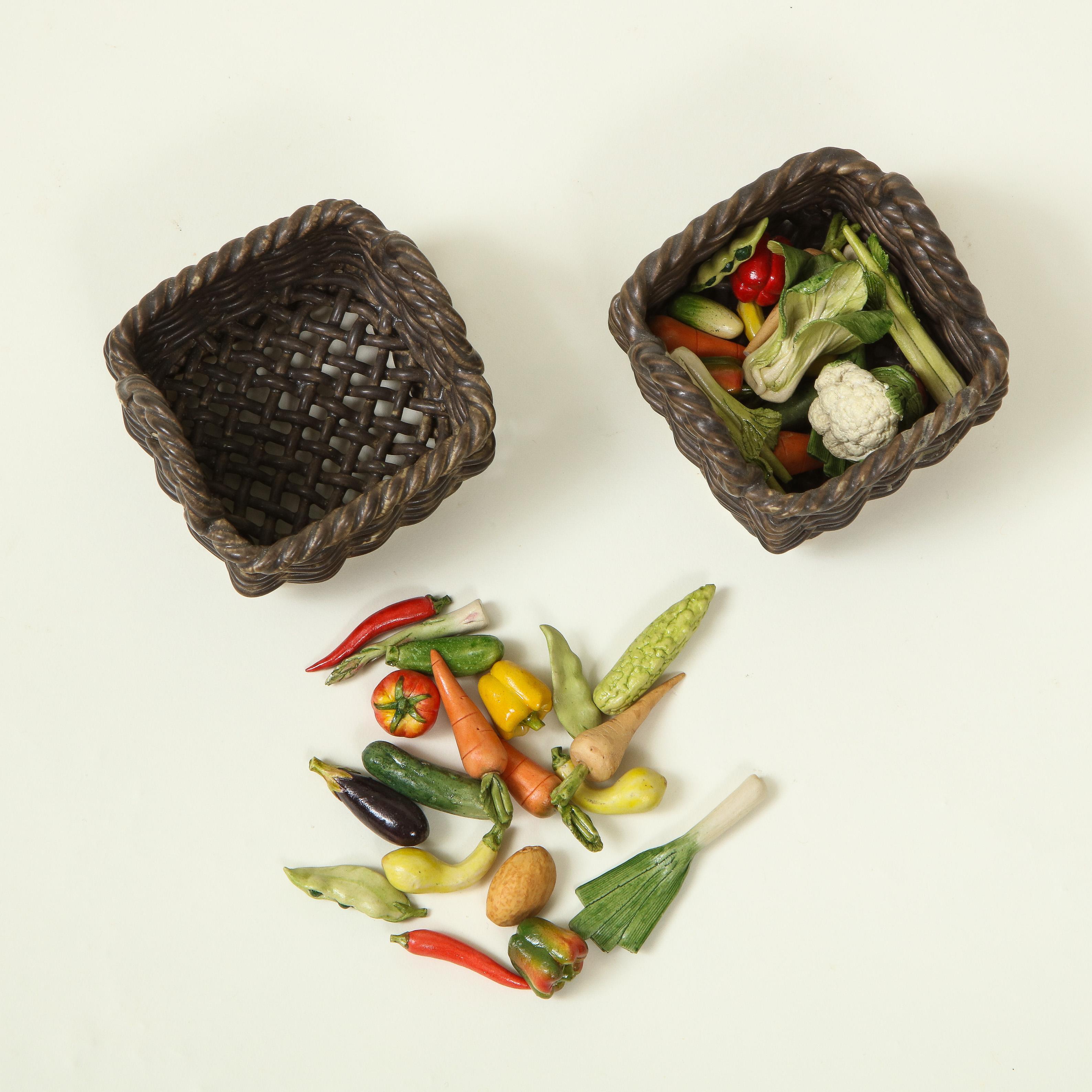 Miniature Pair of Ceramic Wicker Baskets with Vegetables 4