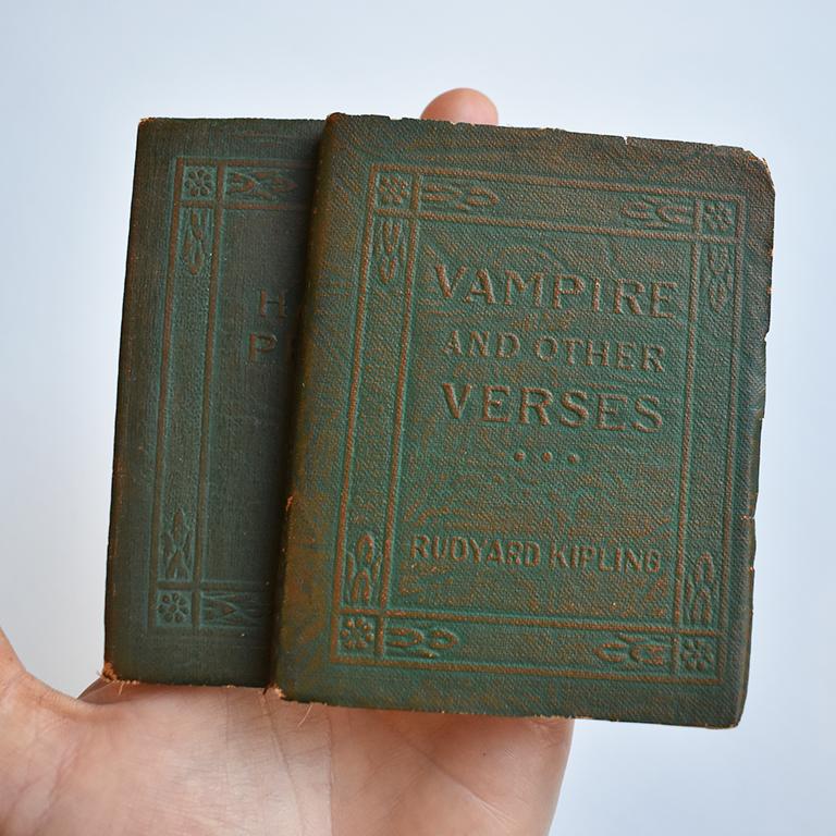 Collection of two miniature antique leather-bound books in green by The Little Leather Library Corporation in New York. (The Redcroft Edition) 

This set of antique books are a rare find. This rare set of tiny books includes “The Happy Prince” by
