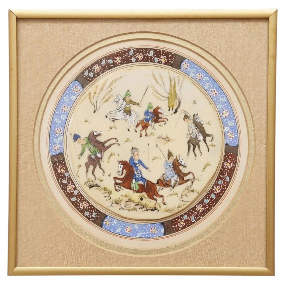Miniature Persian Painting of Hunters on Horseback