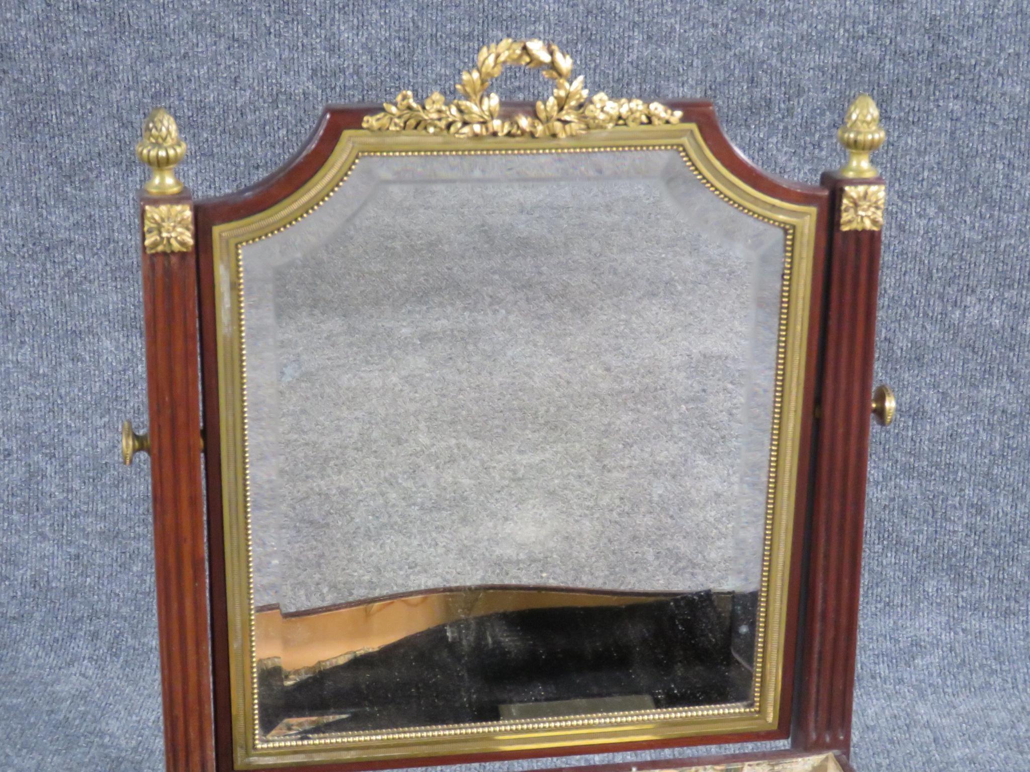 Louis XVI Miniature Petite Ladies Child's French Bronze Mounted Vanity Mirror For Sale