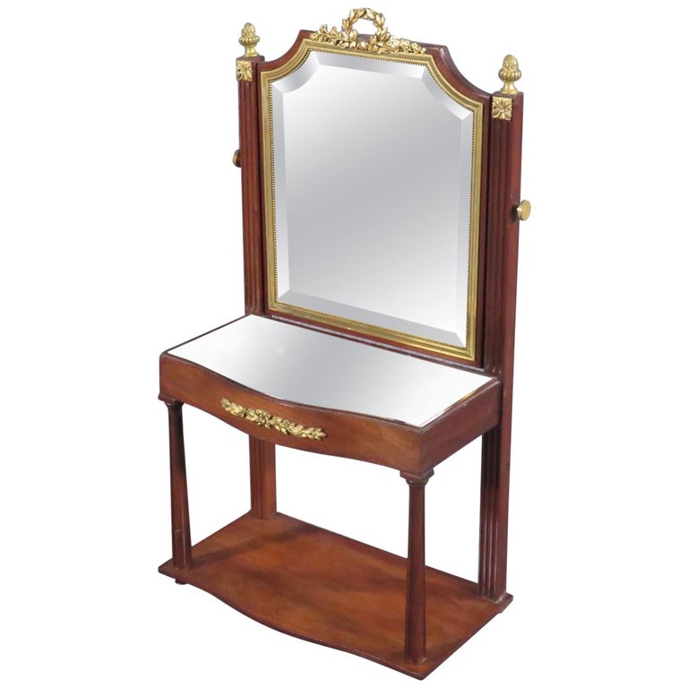 Miniature Petite Ladies Child's French Bronze Mounted Vanity Mirror For Sale at 1stDibs