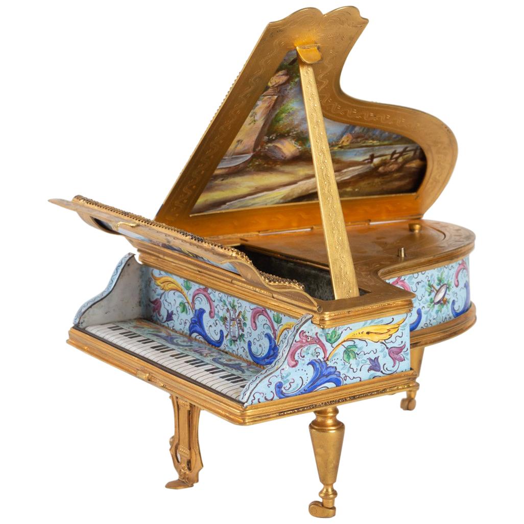 Miniature Piano, Music Box with Decoration of Gallant Scenes