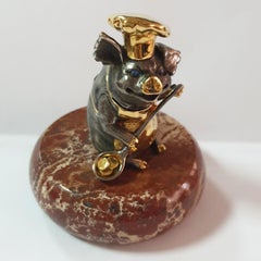 Miniature Pig Chef Talisman Made of Genuine Silver Gold Plated