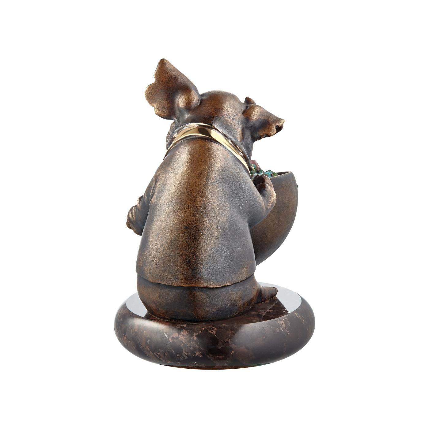 Miniature Pig Talisman Bronze Gold Plated Pig with a Gem Hotpot In New Condition For Sale In Hong Kong, HK