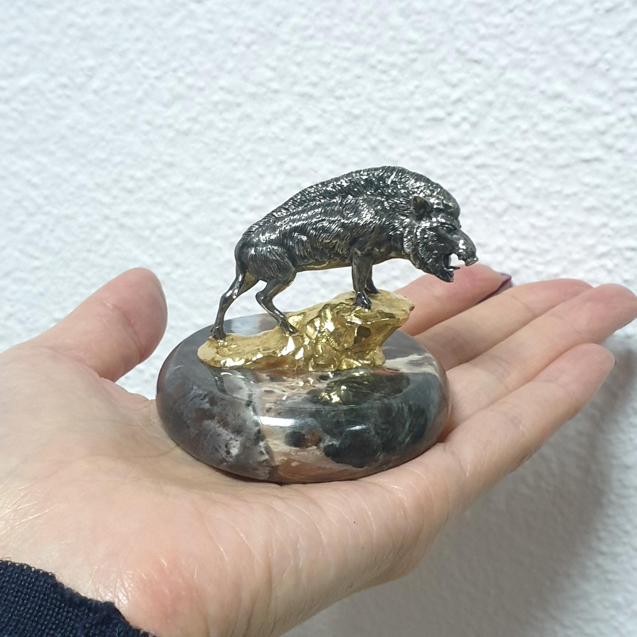 Talismano maiale in miniatura Argento genuino placcato oro Maiale selvatico In condizioni Nuovo in vendita a Hong Kong, HK