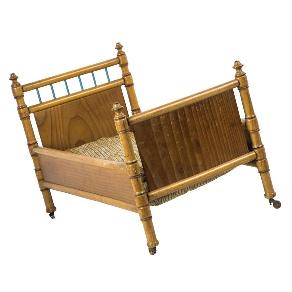 French Miniature Pine and Maple Doll's Bed Furniture, France