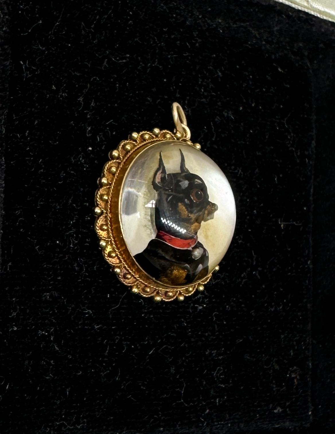 Ciondolo cane Pinscher Chihuahua Terrier in miniatura Cristallo Essex Oro 18 carati in vendita 2