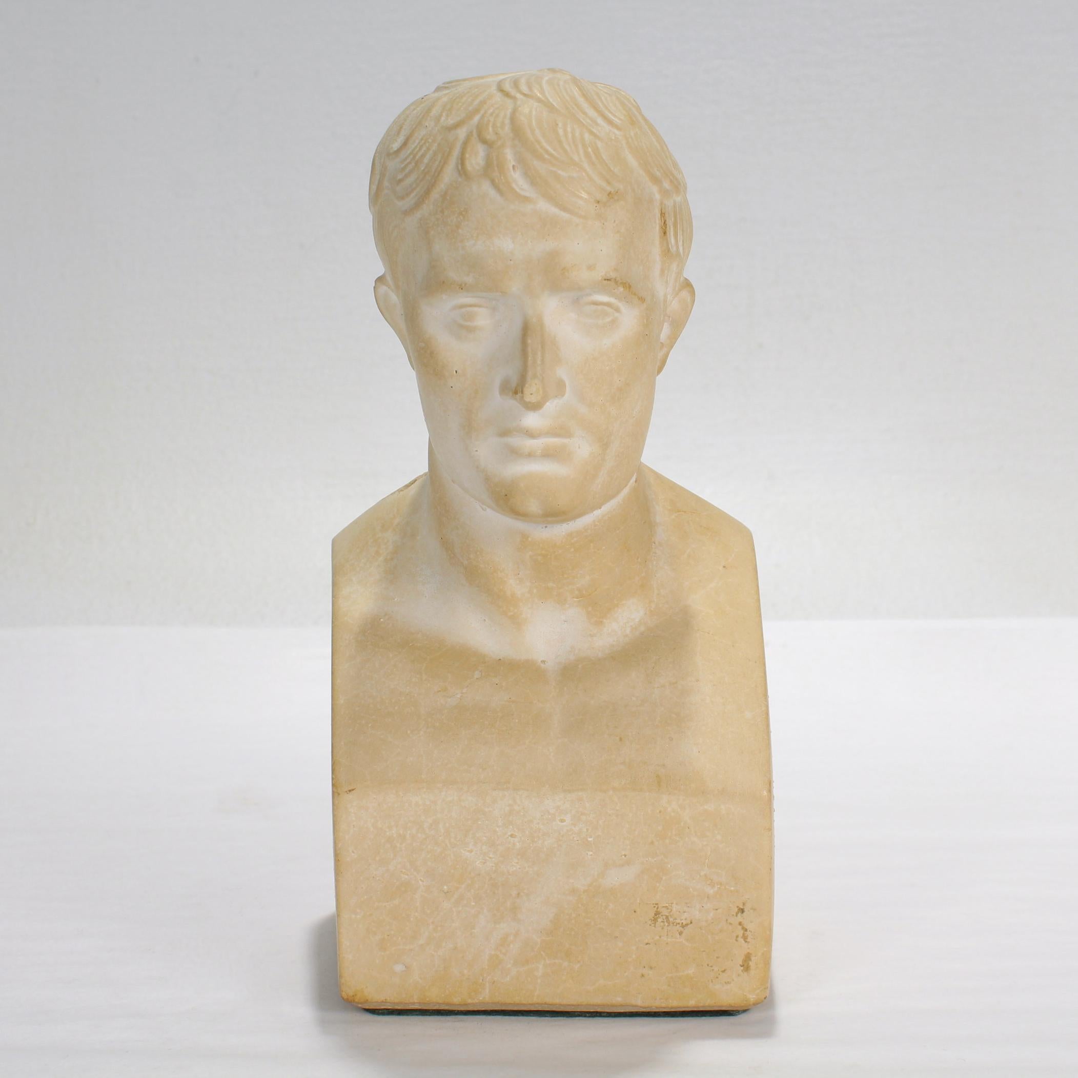 A miniature plaster bust depicting Napoleon as Caesar.

After Canova's famous 1804 model. 

Simply a wonderful bust for the curio cabinet or Wunderkammer!

Date:
20th Century

Overall Condition:
It is in overall good, as-pictured, used
