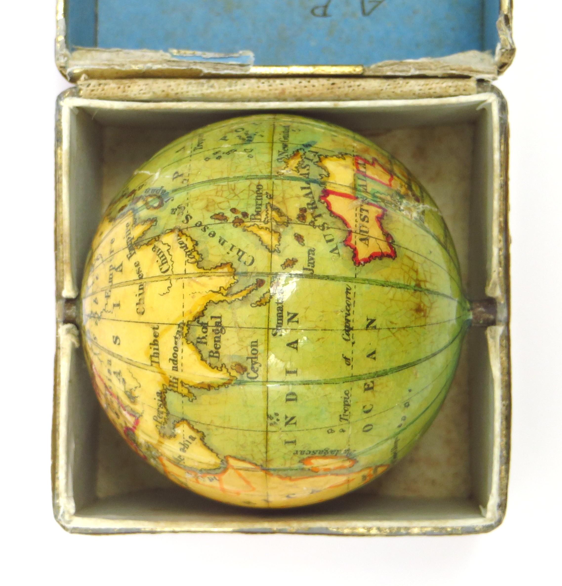 British Miniature pocket globe in colourful card box For Sale