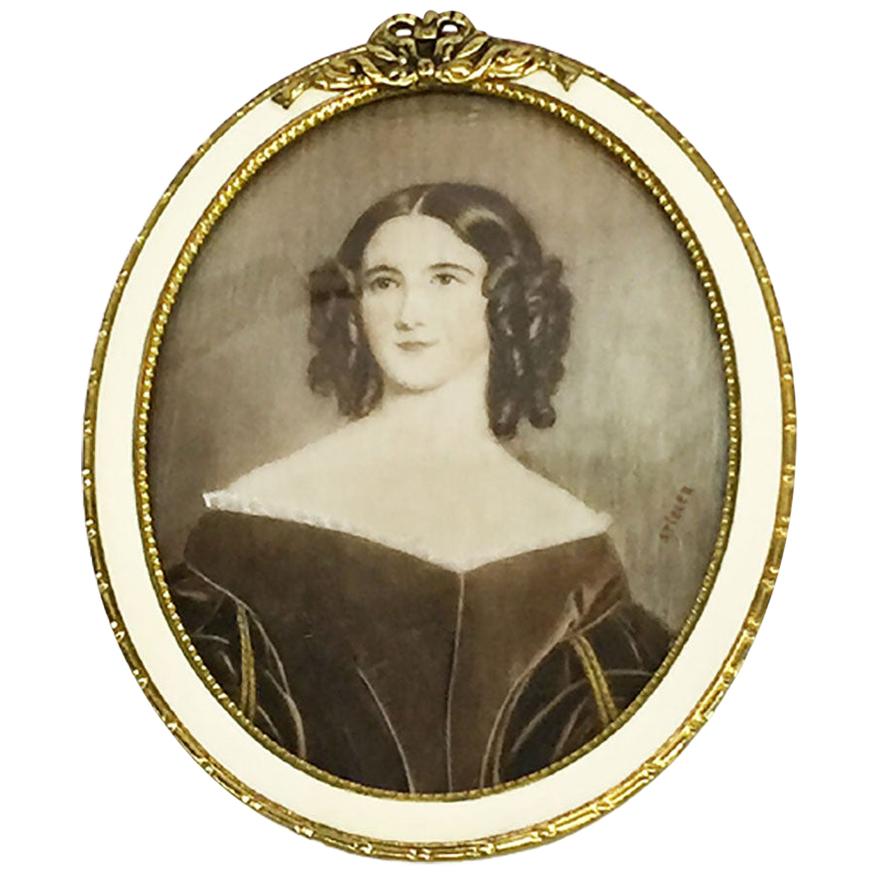 Miniature Portrait of a Distinguished Lady, Signed Stieler For Sale