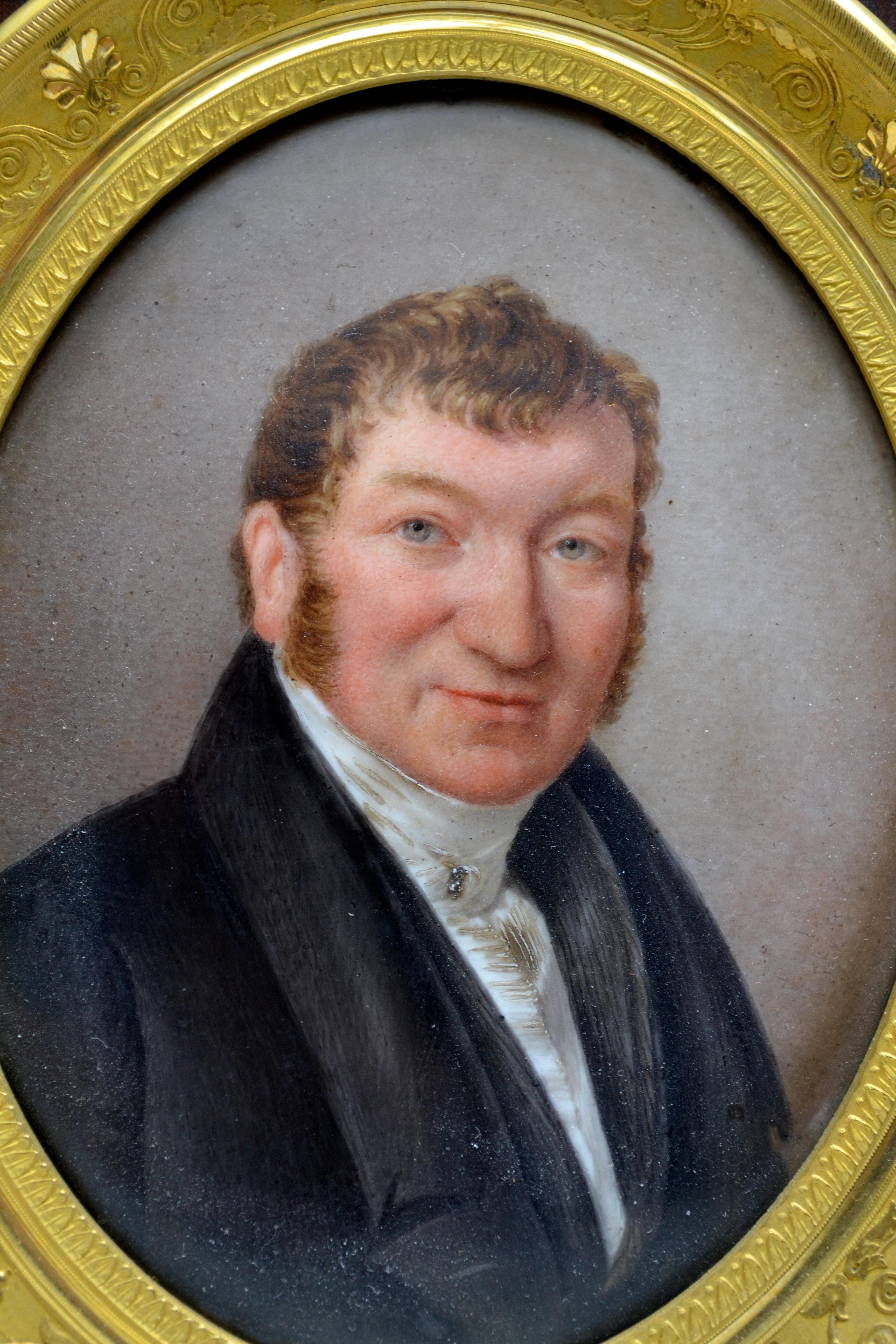 Français Portrait miniature d'un homme français daté de 1825 en vente
