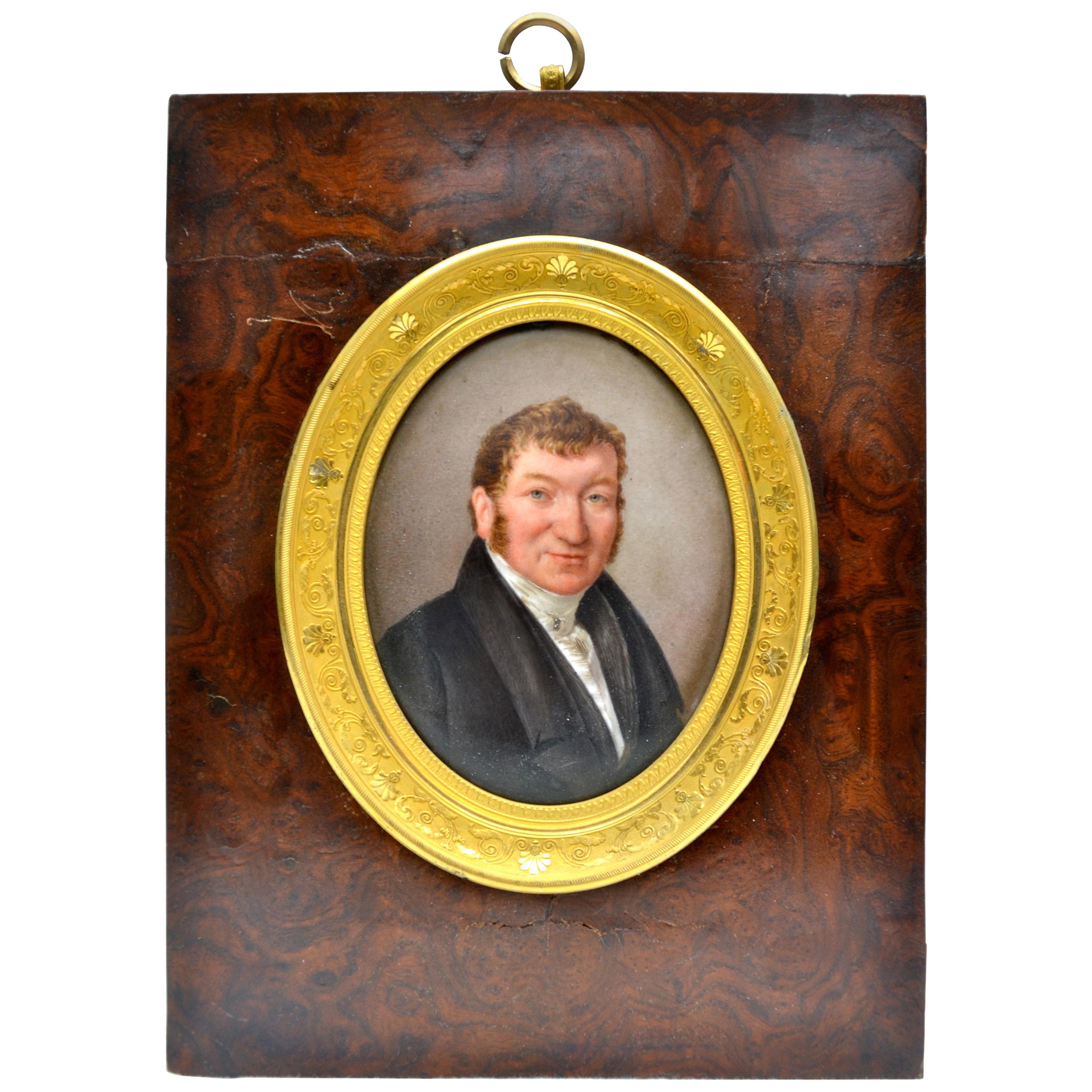 Miniature Portrait of a French Gentleman Dated 1825 For Sale