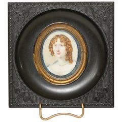  Miniature Portrait of a Lady in a Engine Turned Gutta-Percha Frame