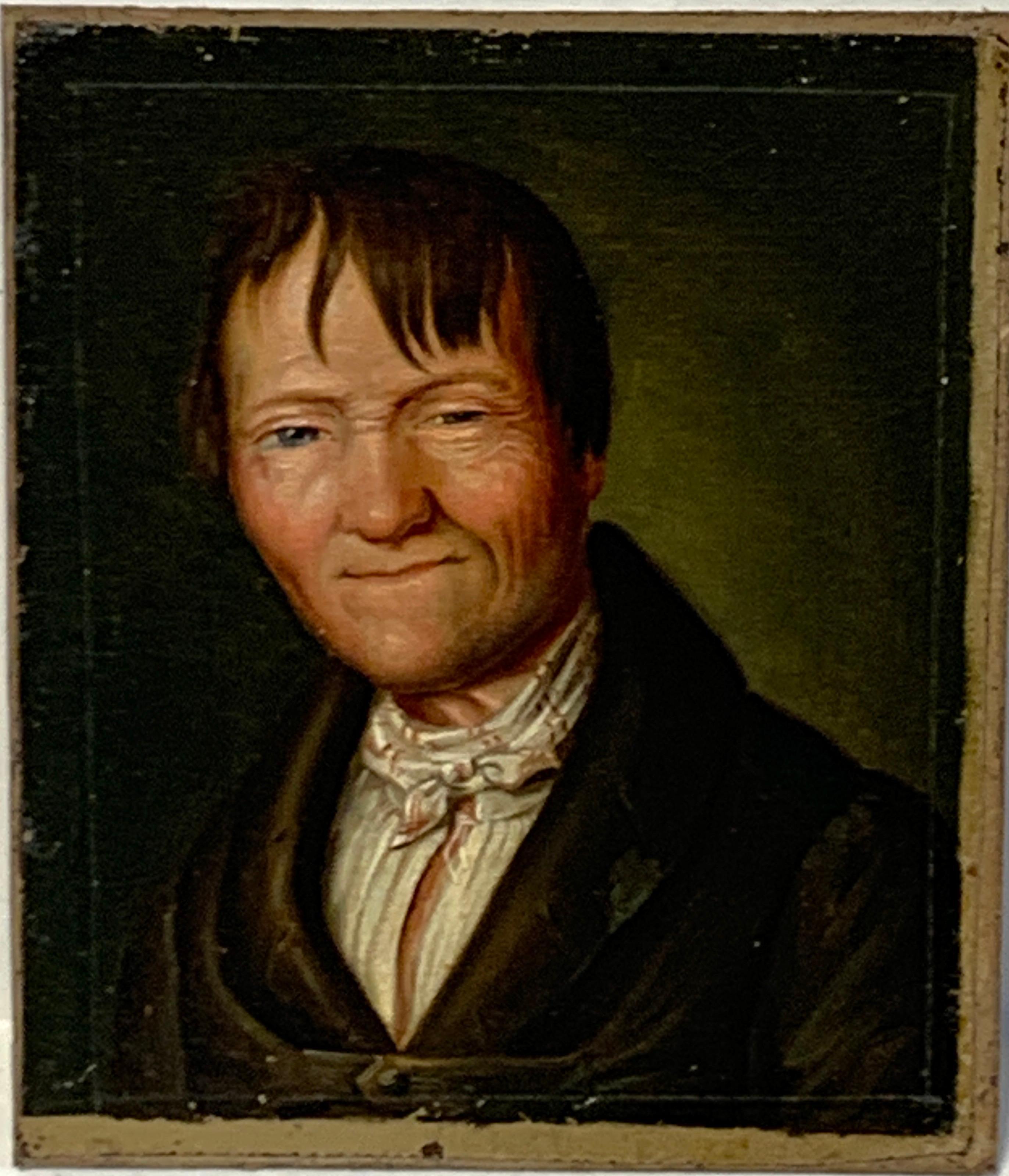Baroque Portrait miniature d'un homme aux yeux endormis, cercle Christian Wilhelm Dietrich en vente