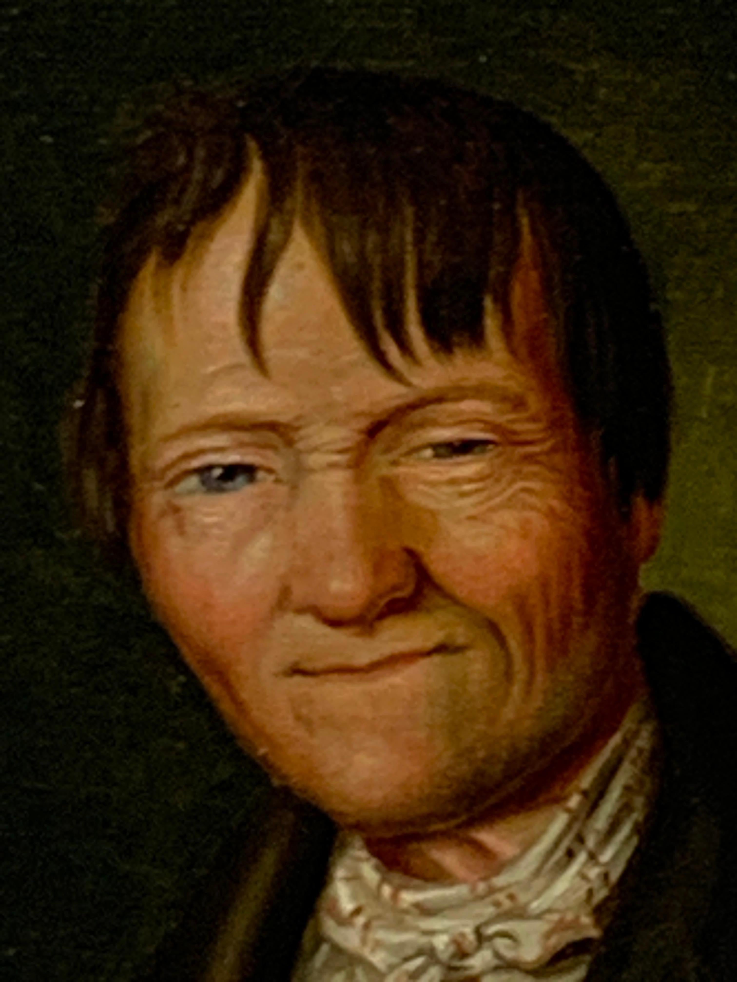 German Miniature Portrait of a Sleepy Eyed Man, Circle Christian Wilhelm Ernst Dietrich For Sale