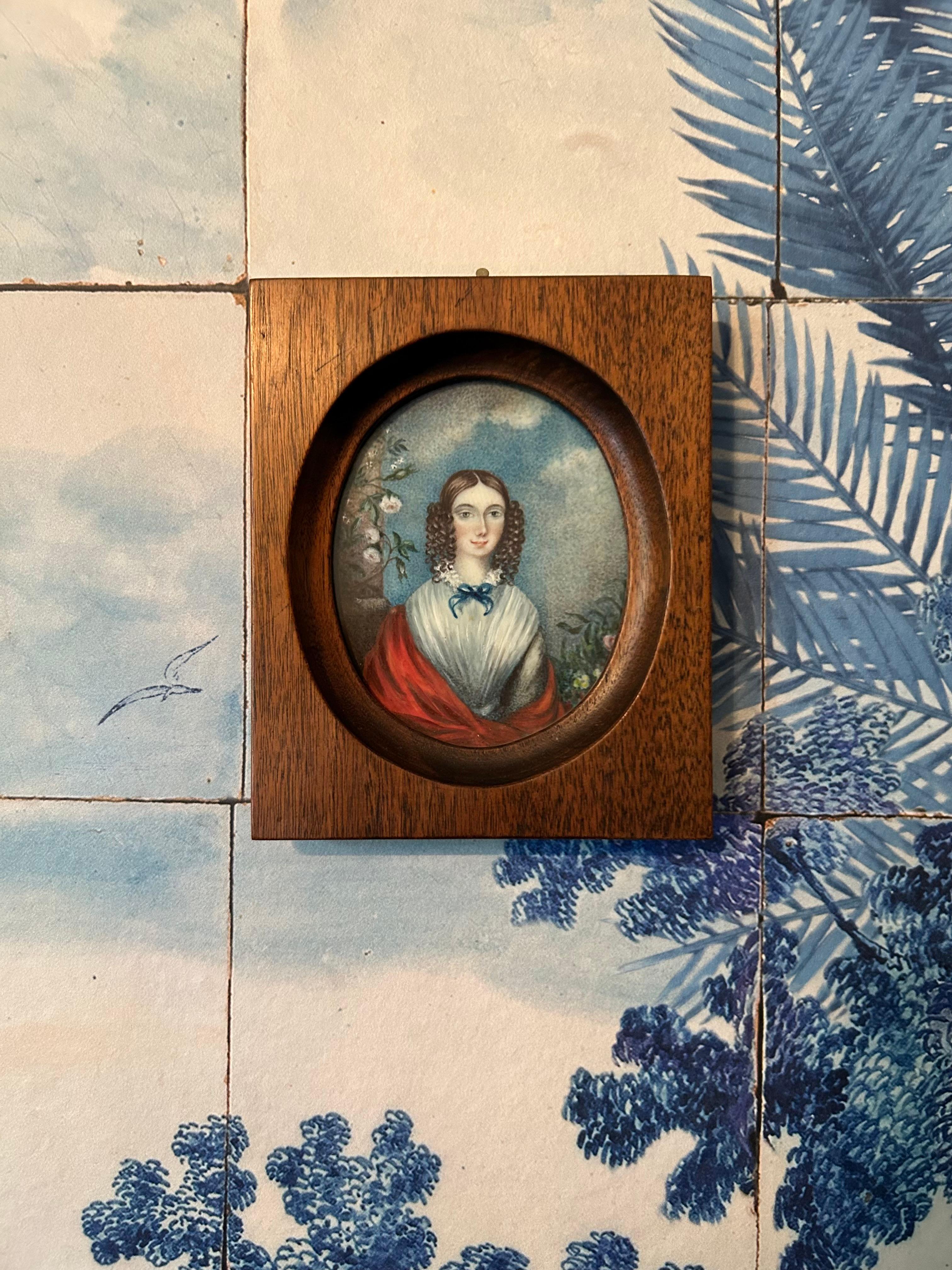 Coloniale americano Ritratto in miniatura di una ragazza, XIX secolo in vendita
