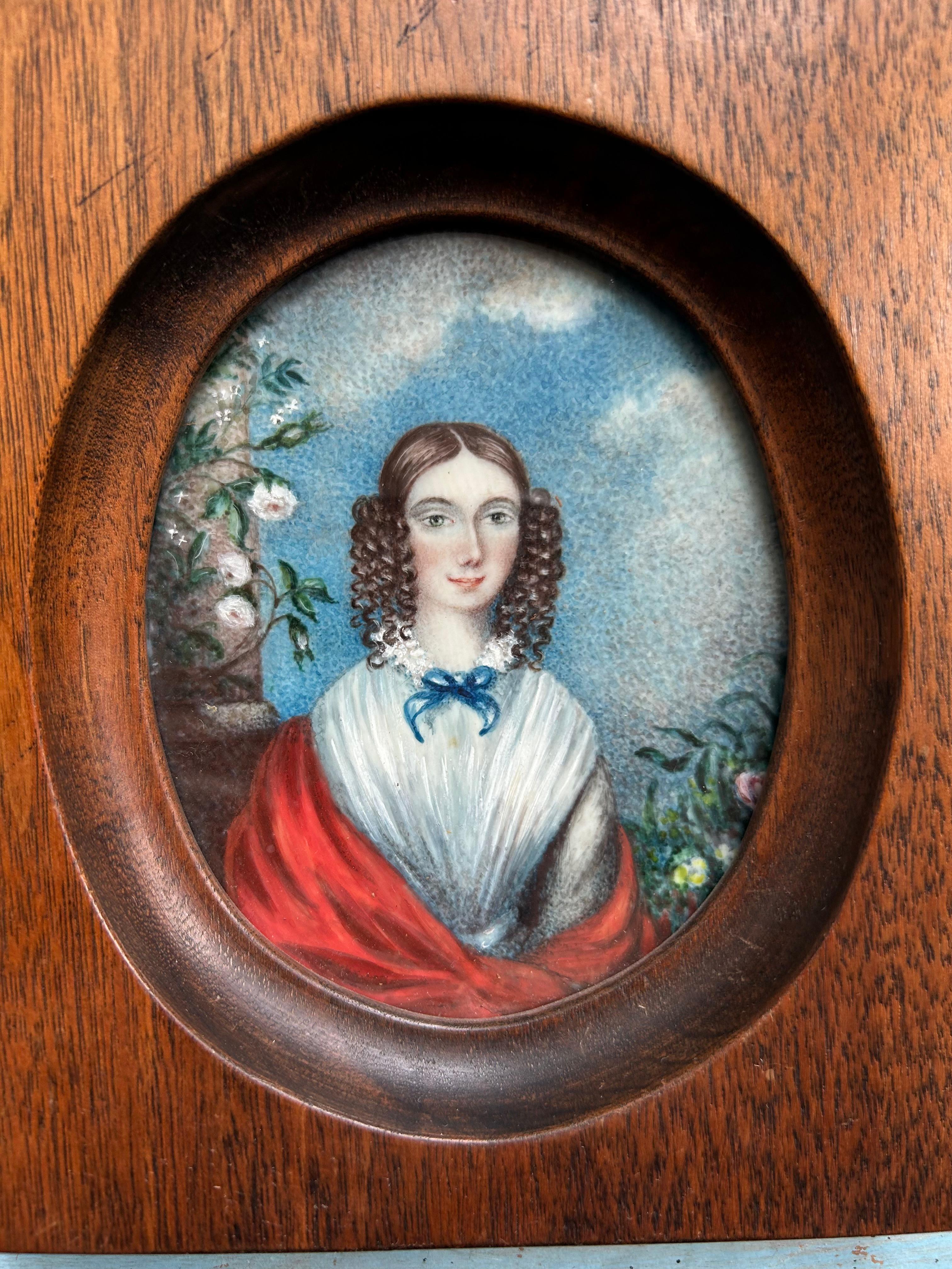 Américain Portrait miniature d'une jeune fille, 19e siècle en vente