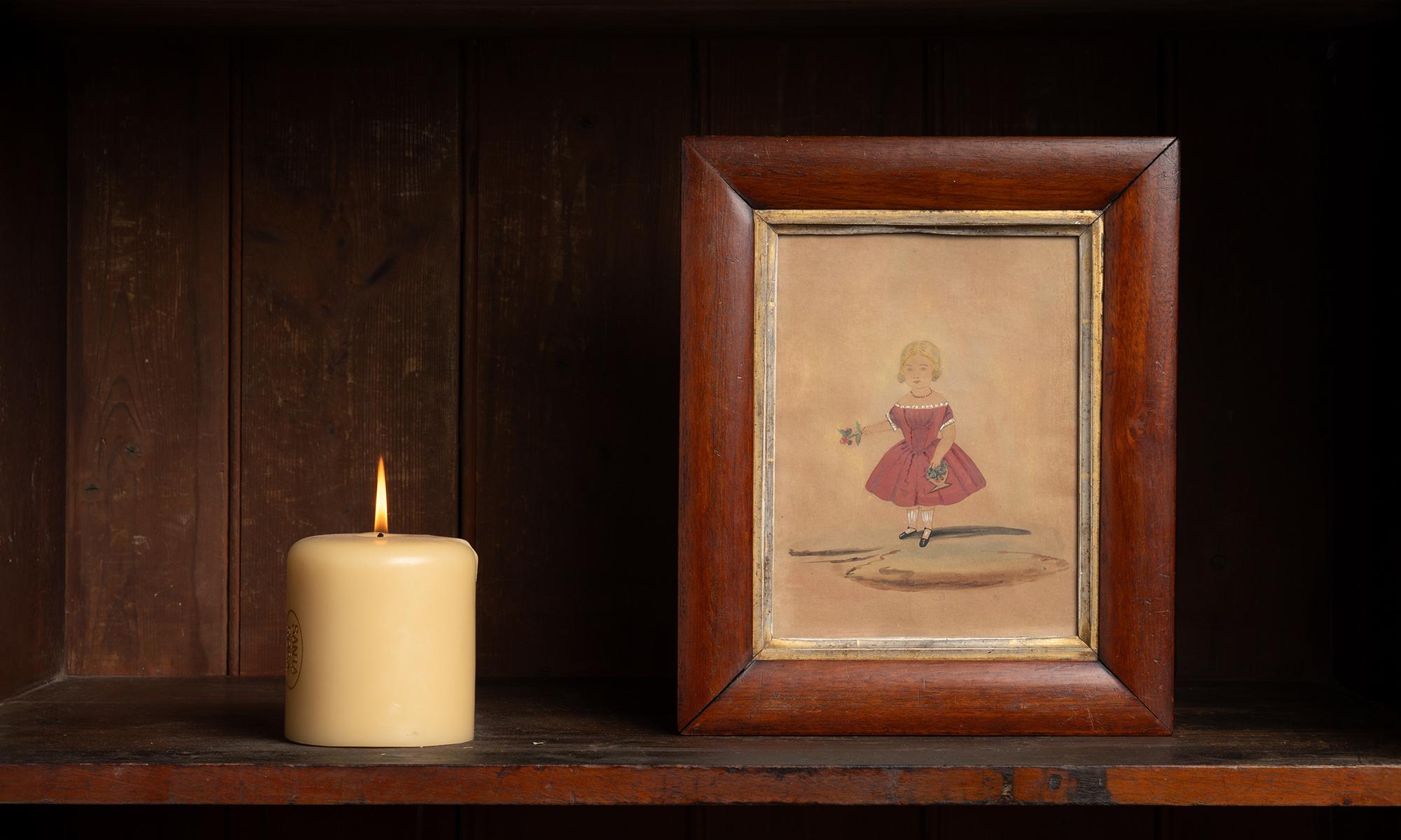 America, 1890
Framed in period pine mahogany veneered frame with gold liner.
10.25”w x 1.25”d x 12.5”h
Ref. A1591
$ 900