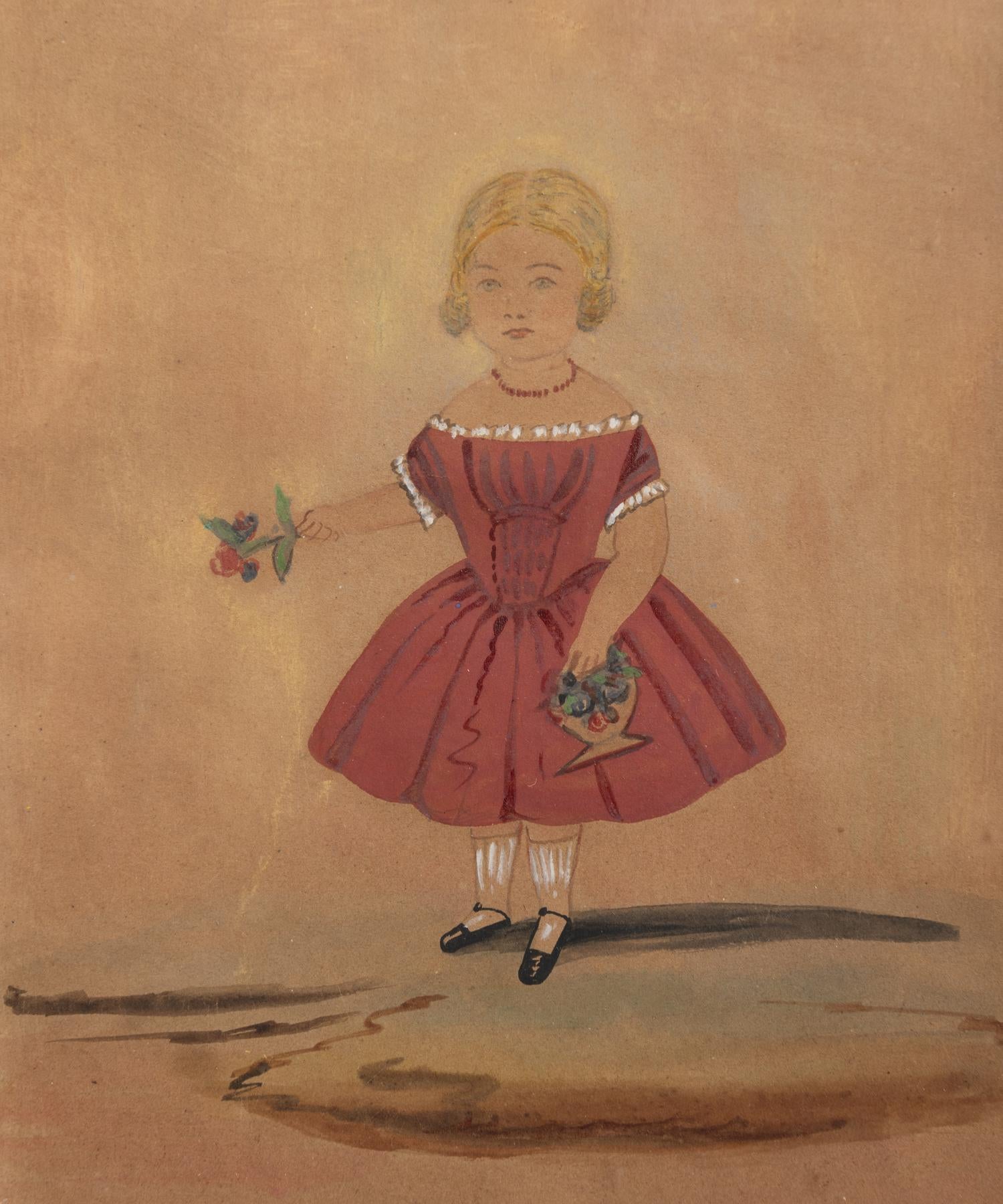 Veneer Miniature Portrait of a Young Girl, America 19th Century