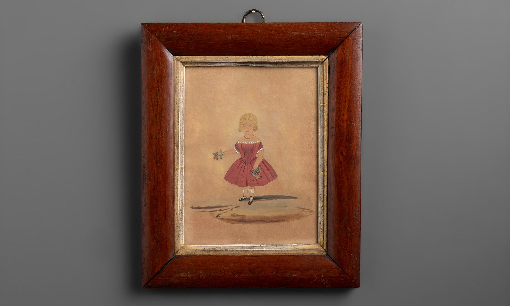 Mahogany Miniature Portrait of a Young Girl, America 19th Century