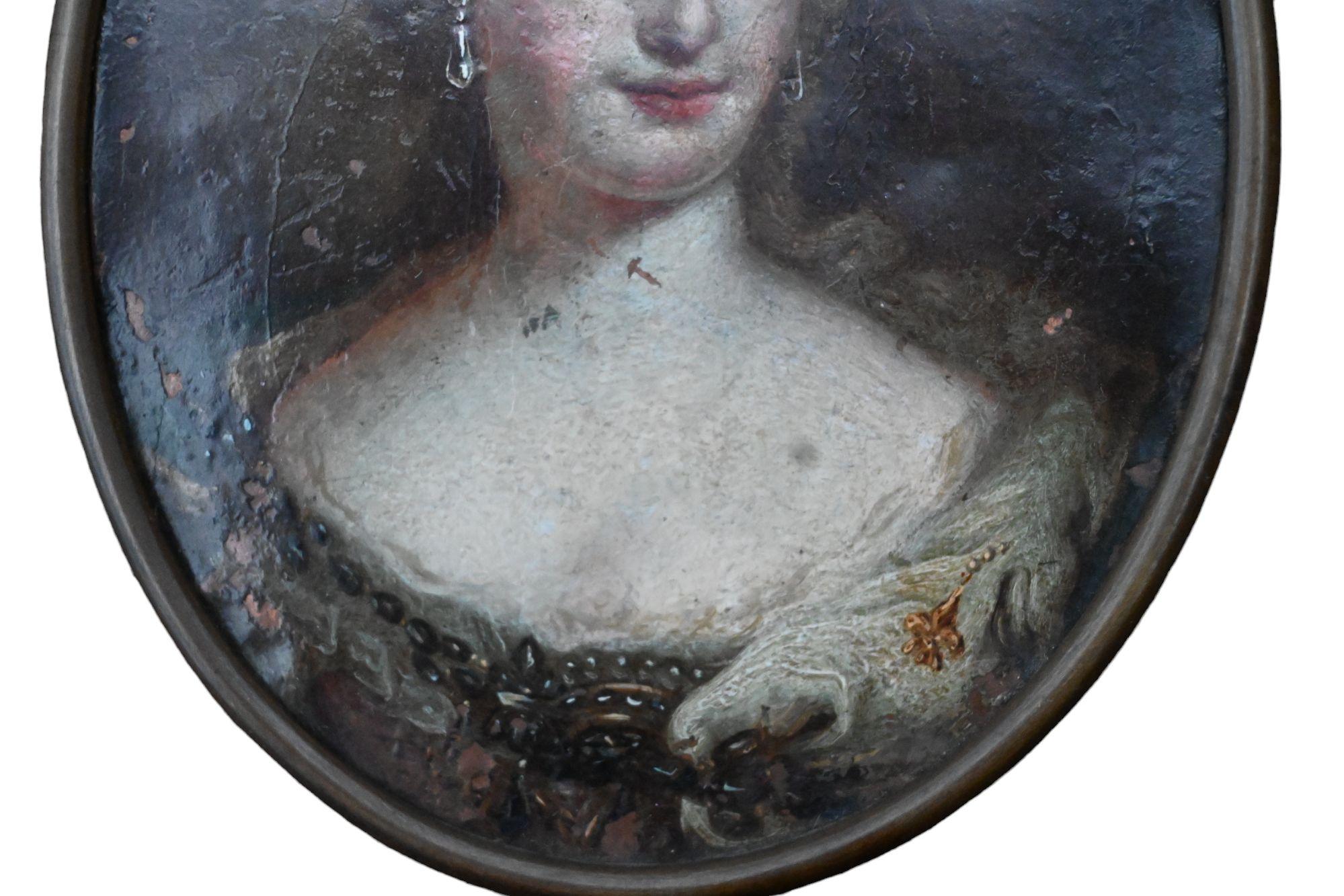 Louis XV Miniature portrait of Empress Maria Theresa of Austria, painting on copper 18thC