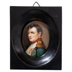 Miniature Portrait of Napoleon on Porcelain, ebonized frame, 19th Century