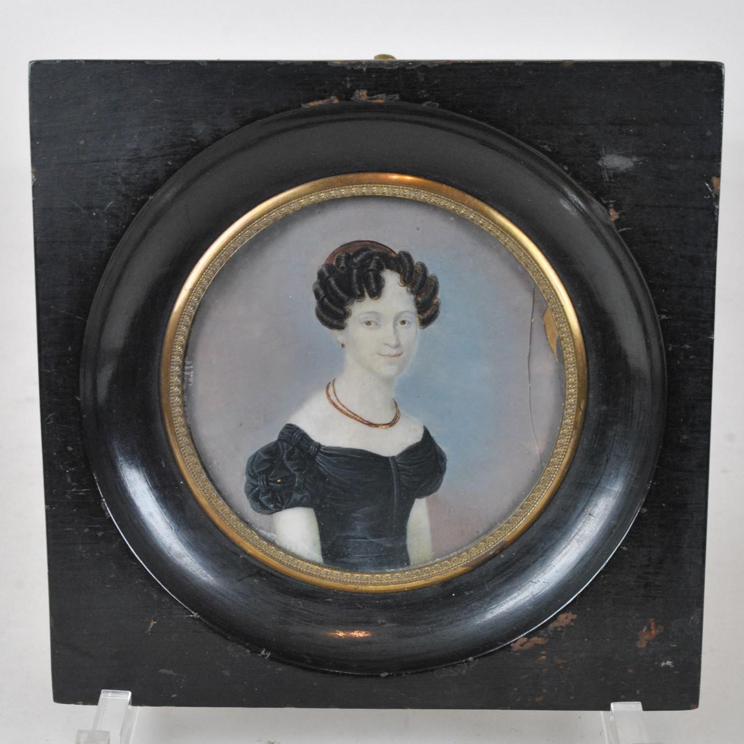 Napoleon III Miniature, Portrait Of Woman With Necklace, XIXth Century For Sale