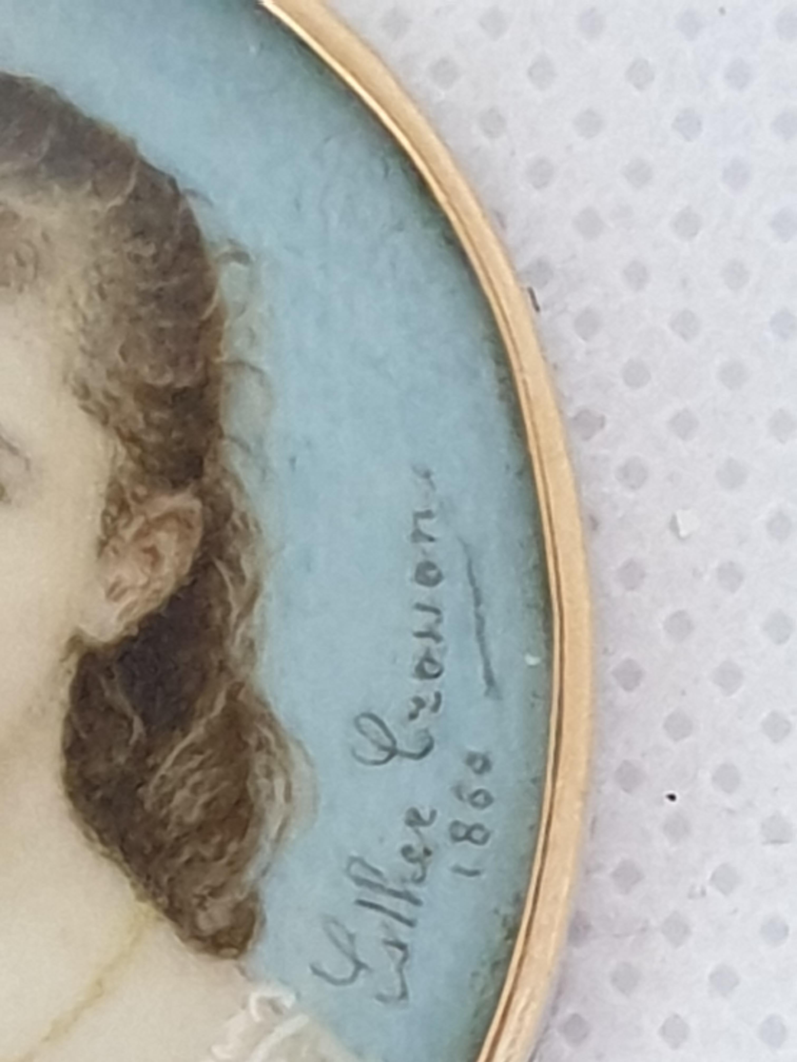Women's or Men's Miniature Portrait of Young Girl 18 Karat Gold Frame For Sale