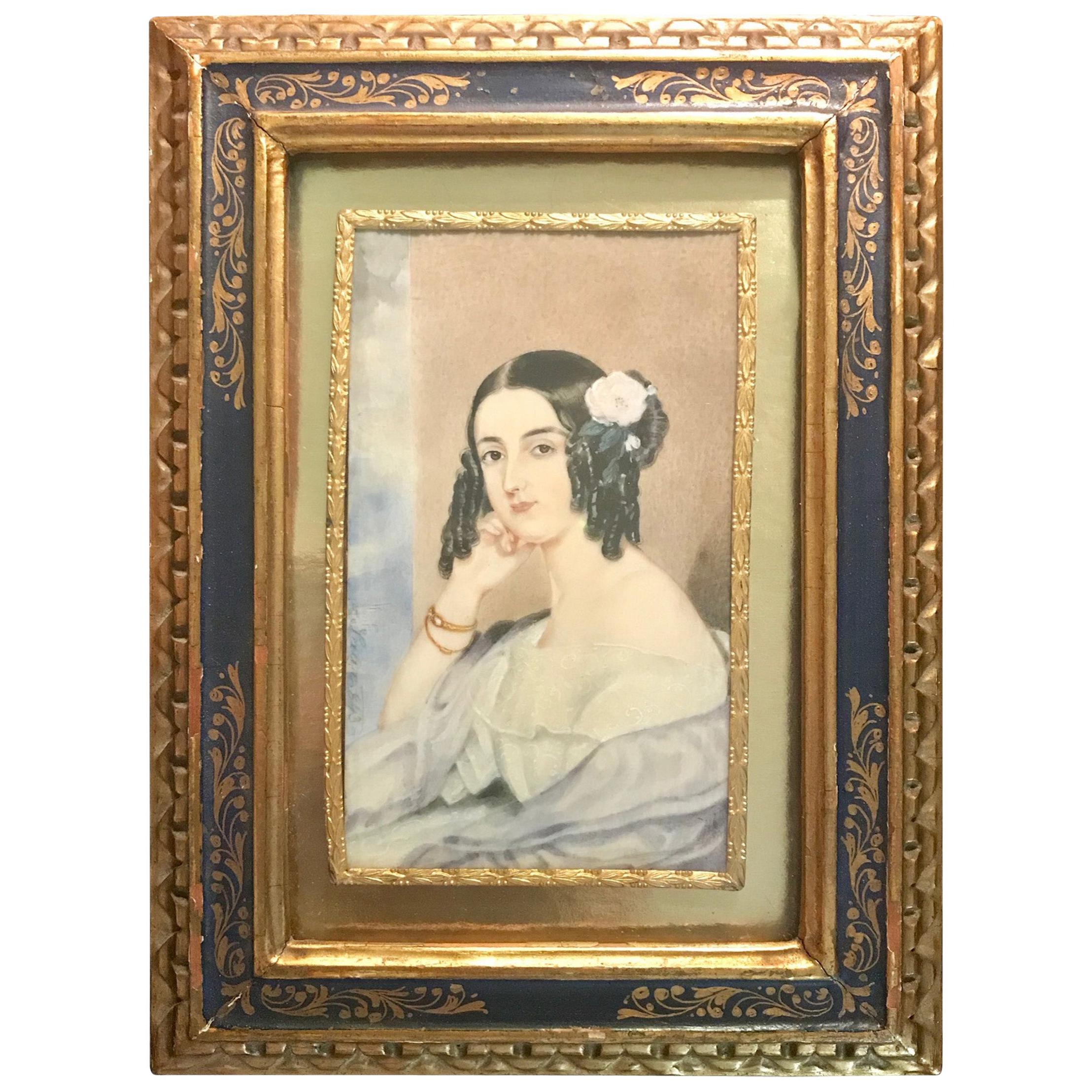 Miniature Portrait Painting, Biedermeier Young Lady, Dated and Signed, Vienna